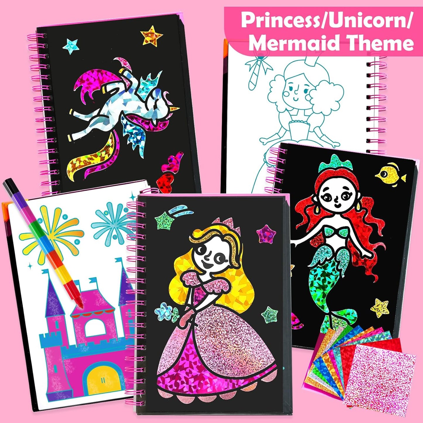 FUNNYB&G Foil Art Crafts for Kids Ages 4-8: Easter Basket Stuffers Essentials for Kids 2026, Easter Gifts for Girls, Crafts Supplies,Party Favors,Creative Toys for Girls 4 5 6 7 8 Years Old(Princess)