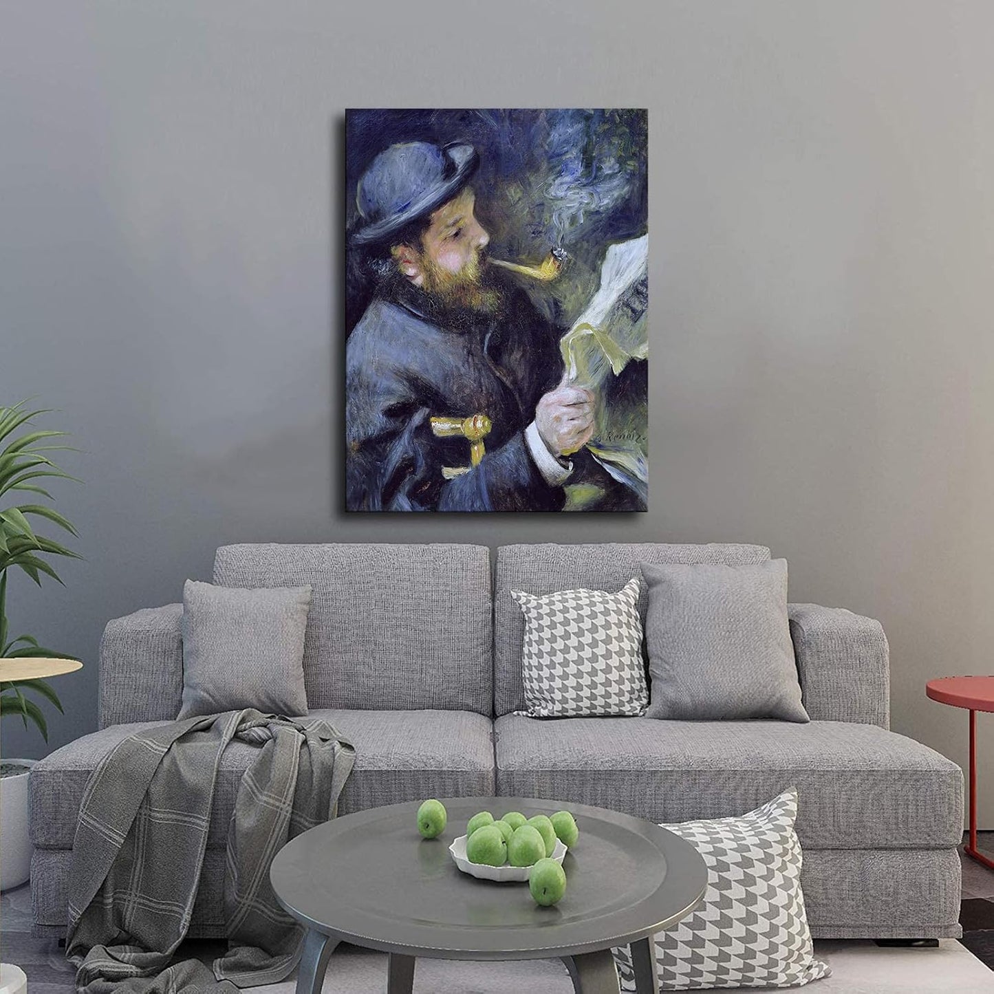 Pierre Auguste Renoir painting artwork- Claude Monet Reading Poster HD Canvas Printing Wall Art Decor Aesthetics For Living Room Bedroom kitchen bar Background Decor (12x16inch-Farmed)
