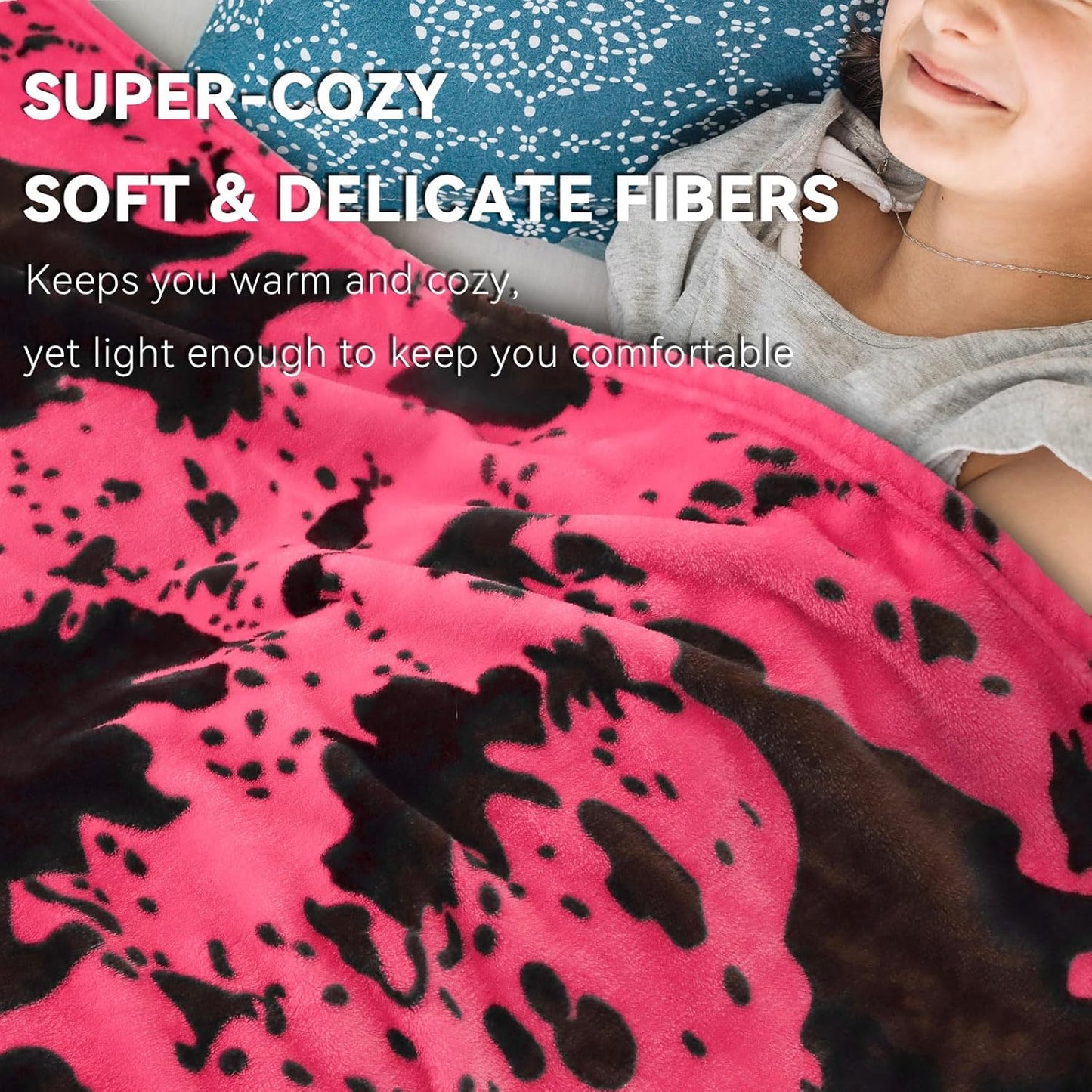 Hot Pink Throw Blanket for Women, Soft Warm Cozy Fleece Blanket for Teenage Girl Dorm Bedroom Y2K Room Decor, Cute Pink Gifts for Birthday, Graduations, Mother’s Day & Easter, 50x60 Inches
