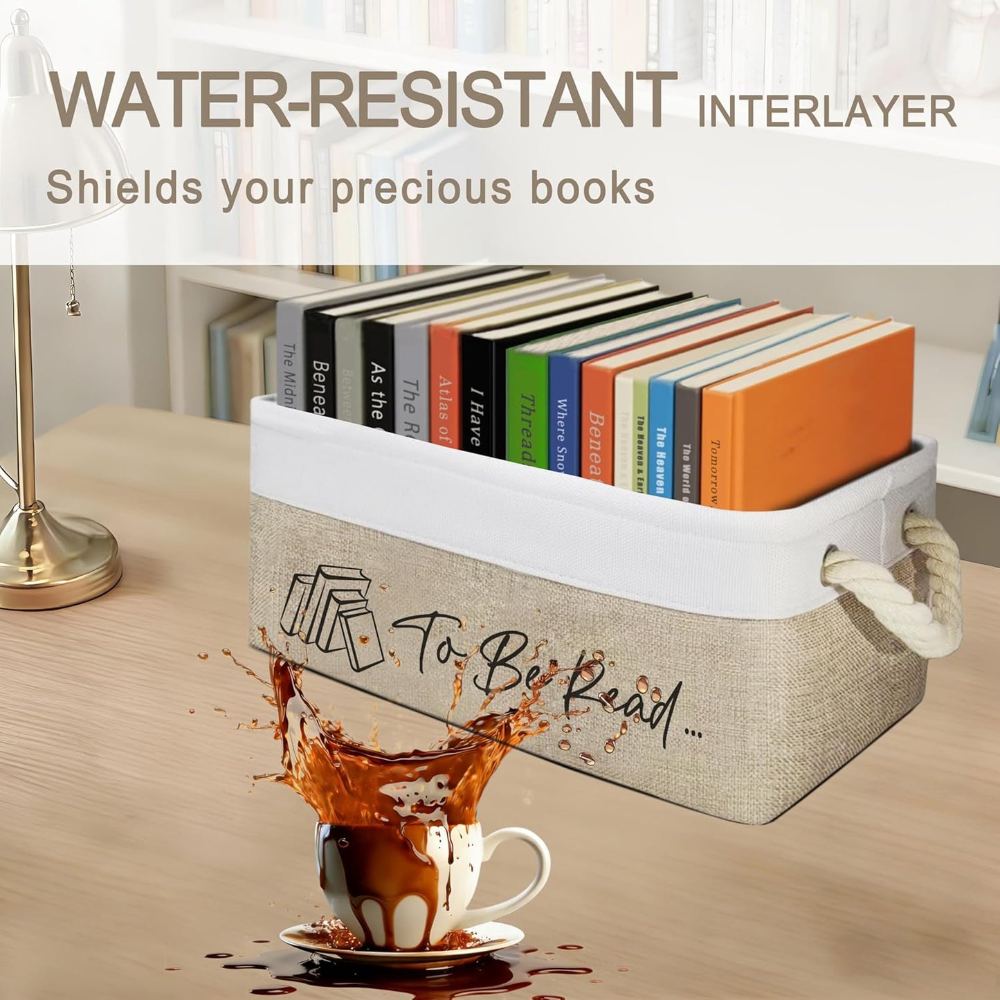 Book Lovers Gifts TBR Book Storage Basket to Be Read List Storage Bin Reading Accessories for Club Members & Librarians Bookish Gifts Waterproof TBR Basket (White and Brown)