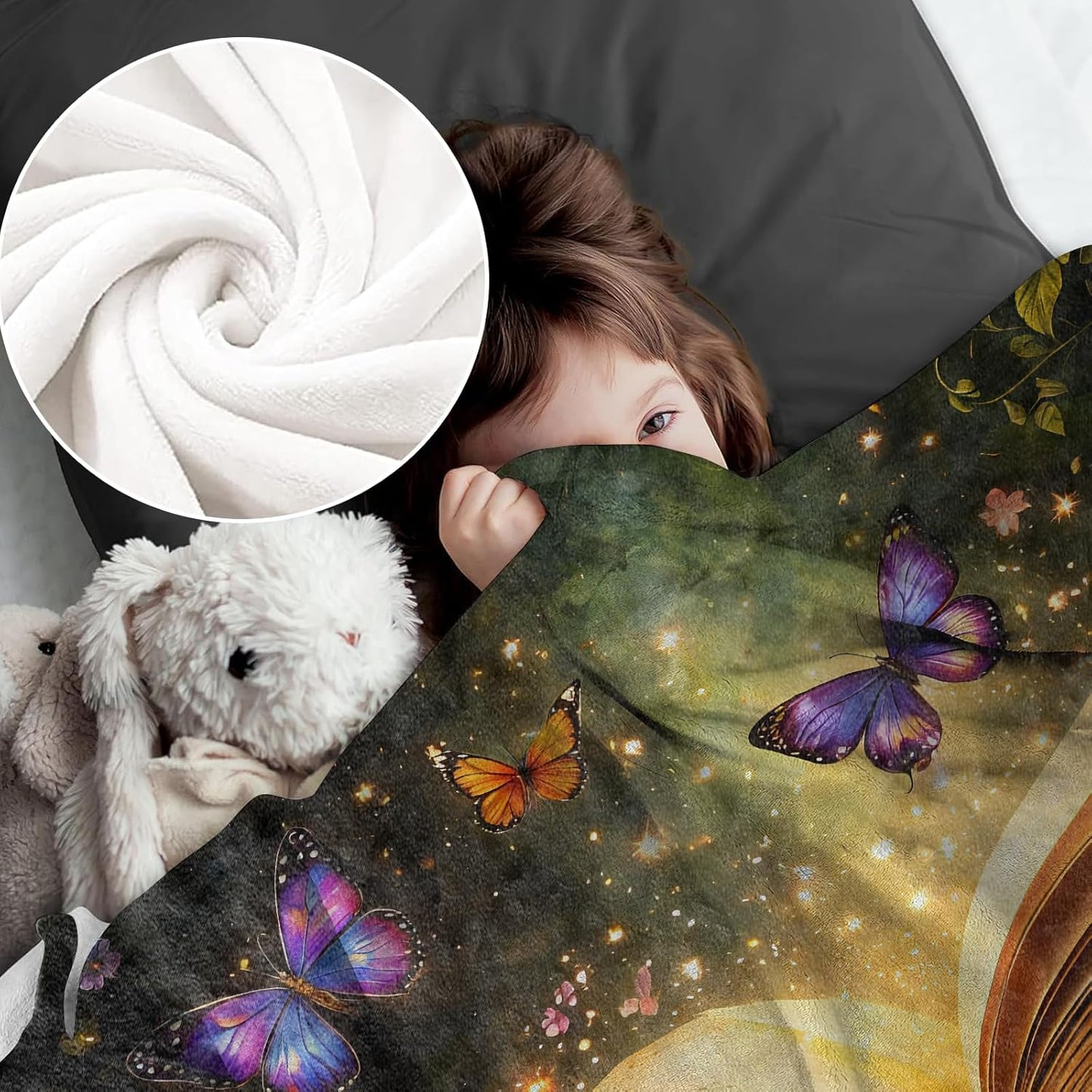 Fantasy Book Garden Throw Blanket for Book and Nature Lovers, Magical Floral Butterfly Art Flannel Throws Blankets, Dreamy Gifts, Soft Warm Cozy for Sofa Couch Bed Home Decor 60" x 50"