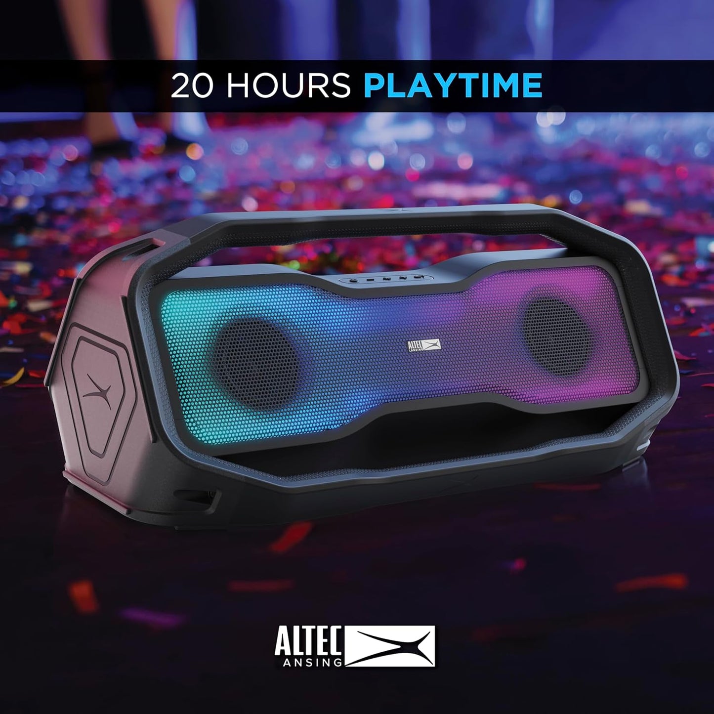 Altec Lansing Rockbox 2.0 Portable Bluetooth Wireless Speakers with Led Lights, IP67 Waterproof and Durable for Outdoor, 20 Hours Battery with App Control