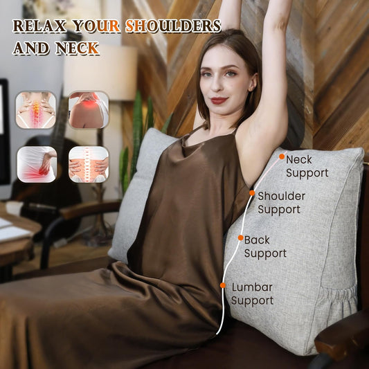 Twin Size Headboard Pillow - Premium Linen Fabric Reading Backrest Cushion for Bed & Sofa, Daybed Bolster Support with Detachable Neck Roll & Washable Cover, Grey