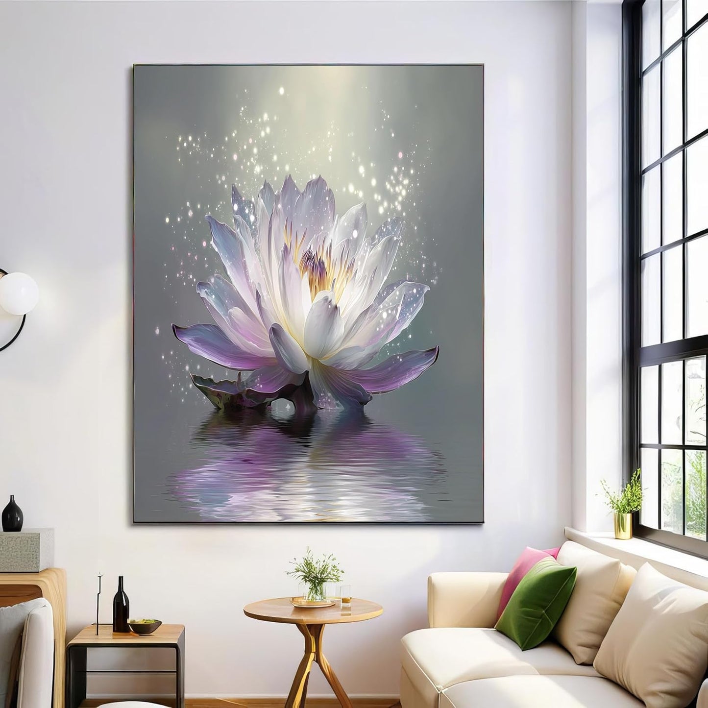 GDJSMIN Fantasy Realism Style Wall Art, White Lotus Purple Light Poster for Reading Room Living Room Decor 16x 24 inch Unframed