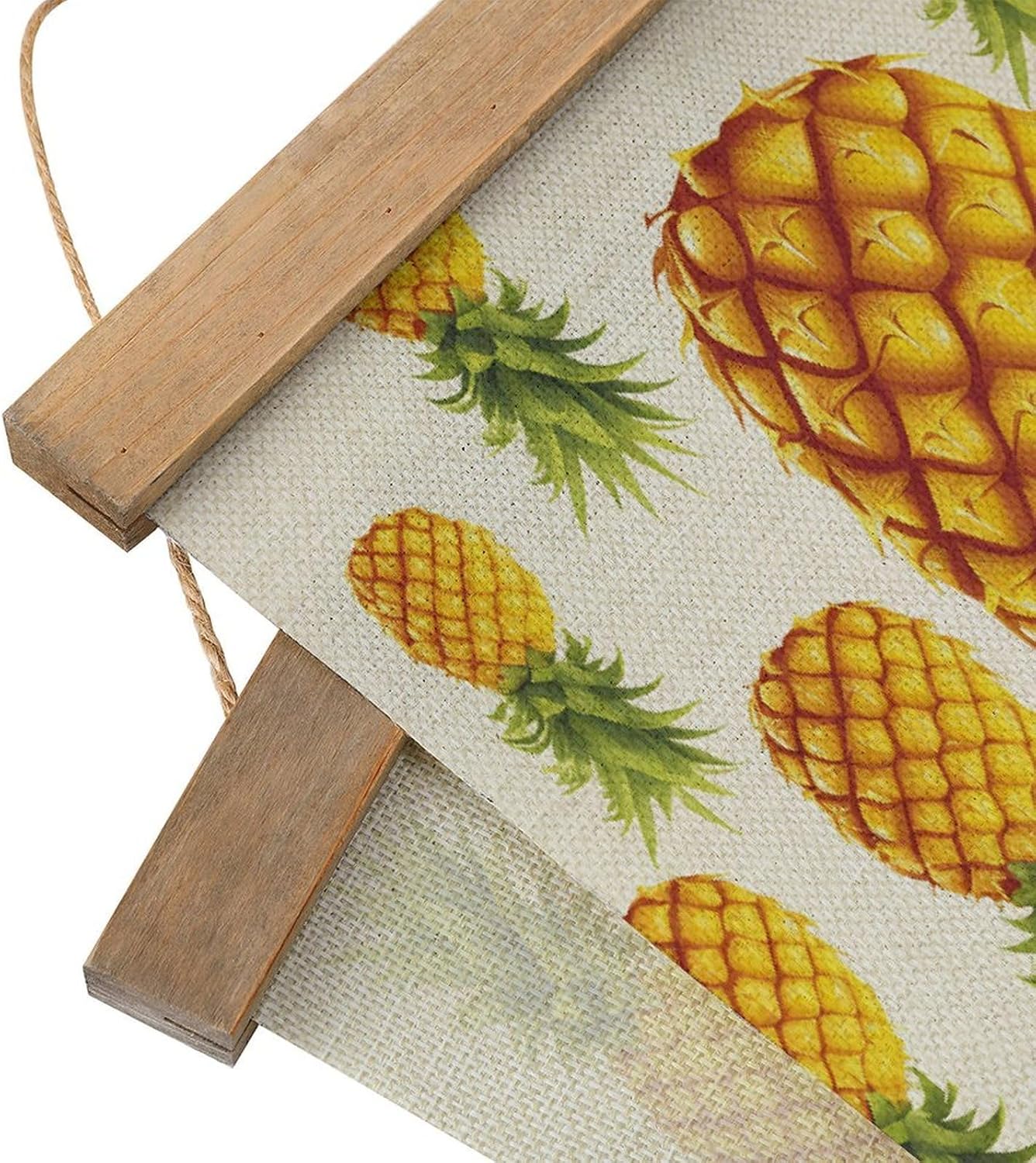 Vintage Yellow Pineapple on White Background Illustration Poster with Wooden Frame Personalized Linen Hanging Scroll Painting Rustic Wall Hanging Illustrative Modern Artwork Decor for Home Living Room