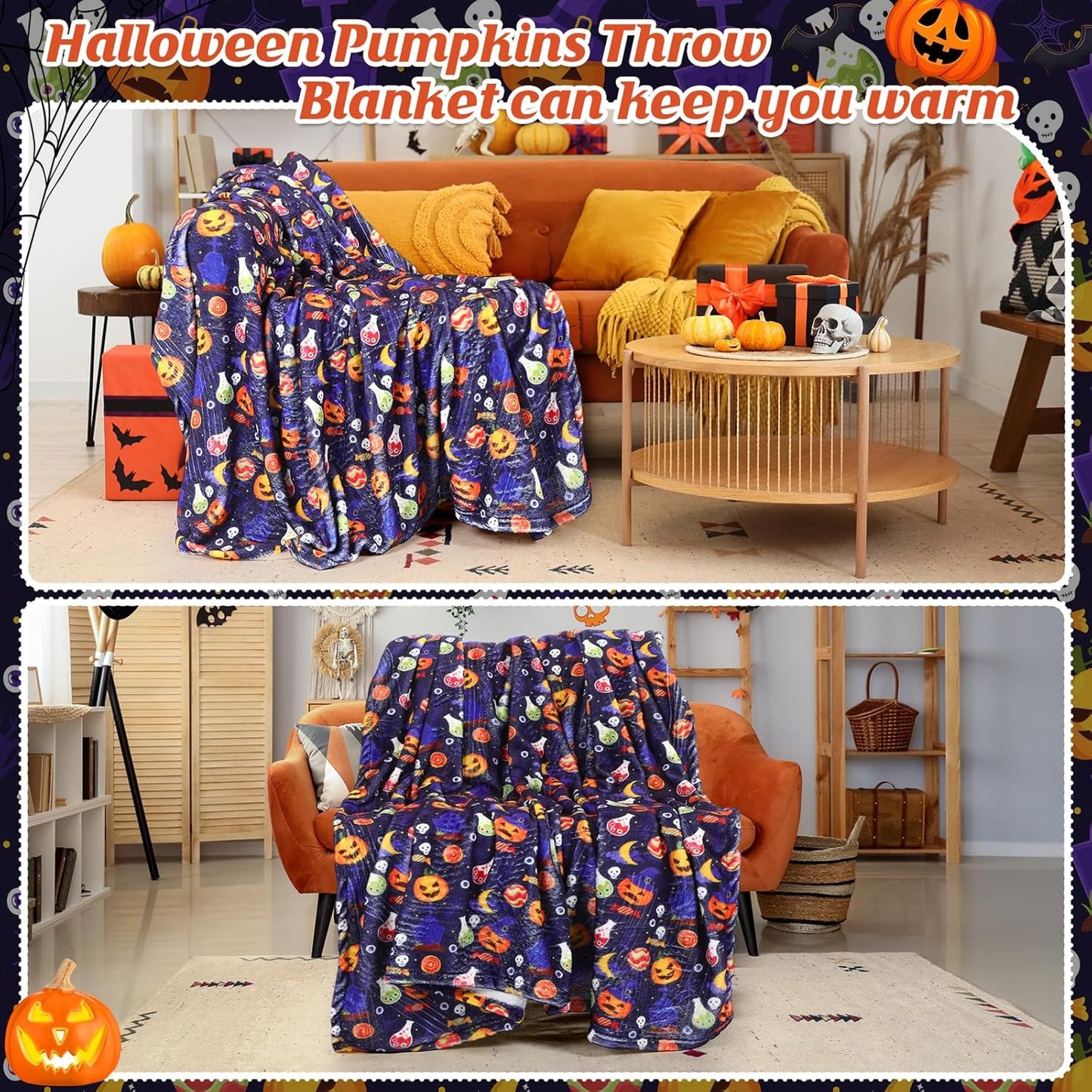 6 Pack Thanksgiving Day Throws Blanket Bulk in Bulk Autumn Thanksgiving Flannel Blanket Fall Pumpkin Turkey Lightweight Throw Soft Warm Fluffy Plush Quilt for Living Couch Dorm, 50 x 60 Inch