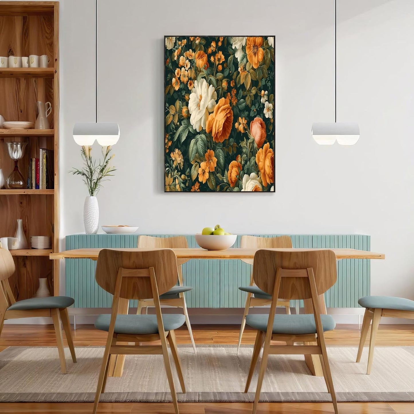 GDJSMIN Vintage Floral Pattern Wall Art, Yellow Rose And Leaf Print Poster for Reading Room Living Room Decor 12x 16 inch Unframed