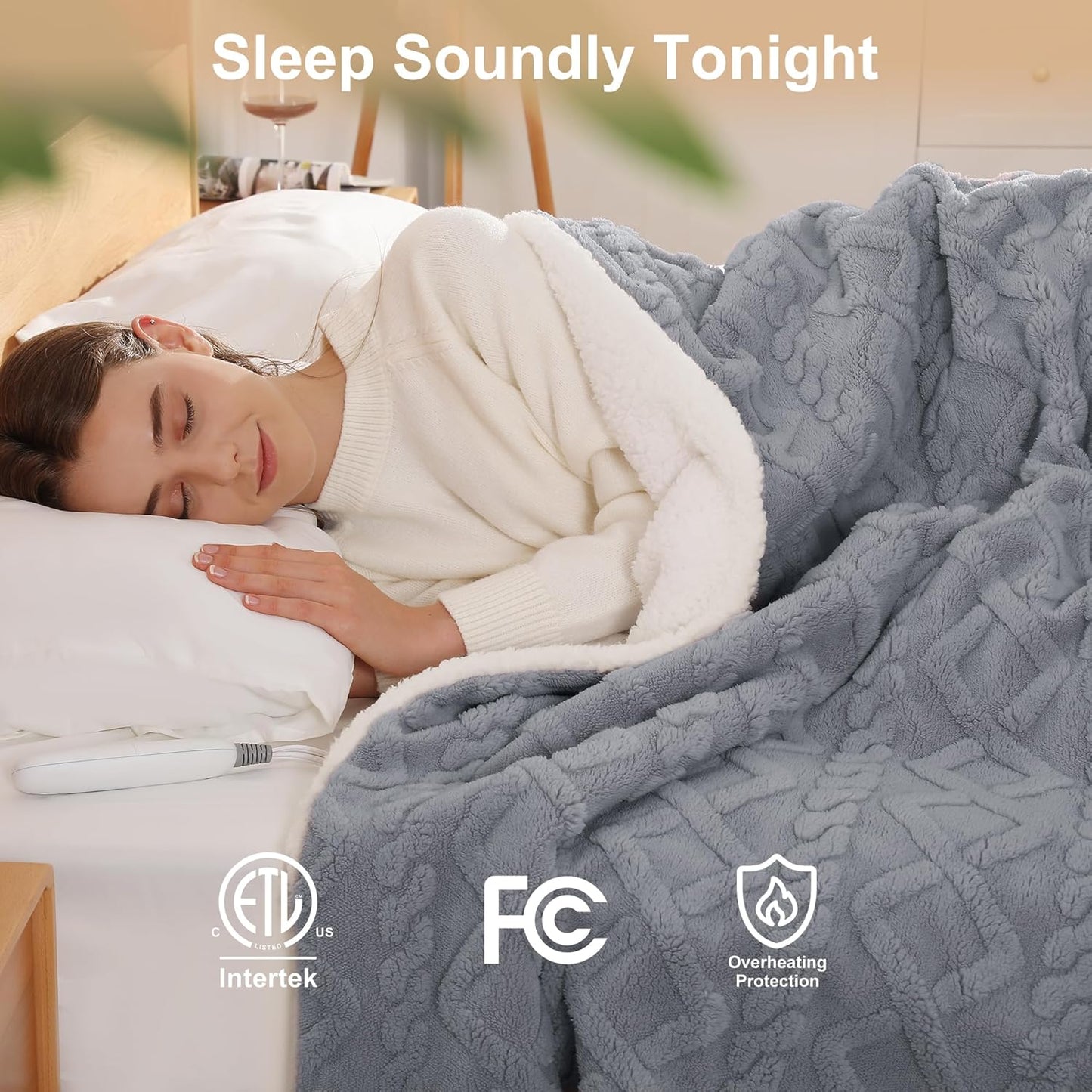 Heated Throw Blanket 50"x60" with 5 Heating Levels & 4 Hours Auto Off, Soft & Plush Sherpa Electric Blanket Throw with ETL & FCC Certification for Home Use, Machine Washable, Great Gift, Grey