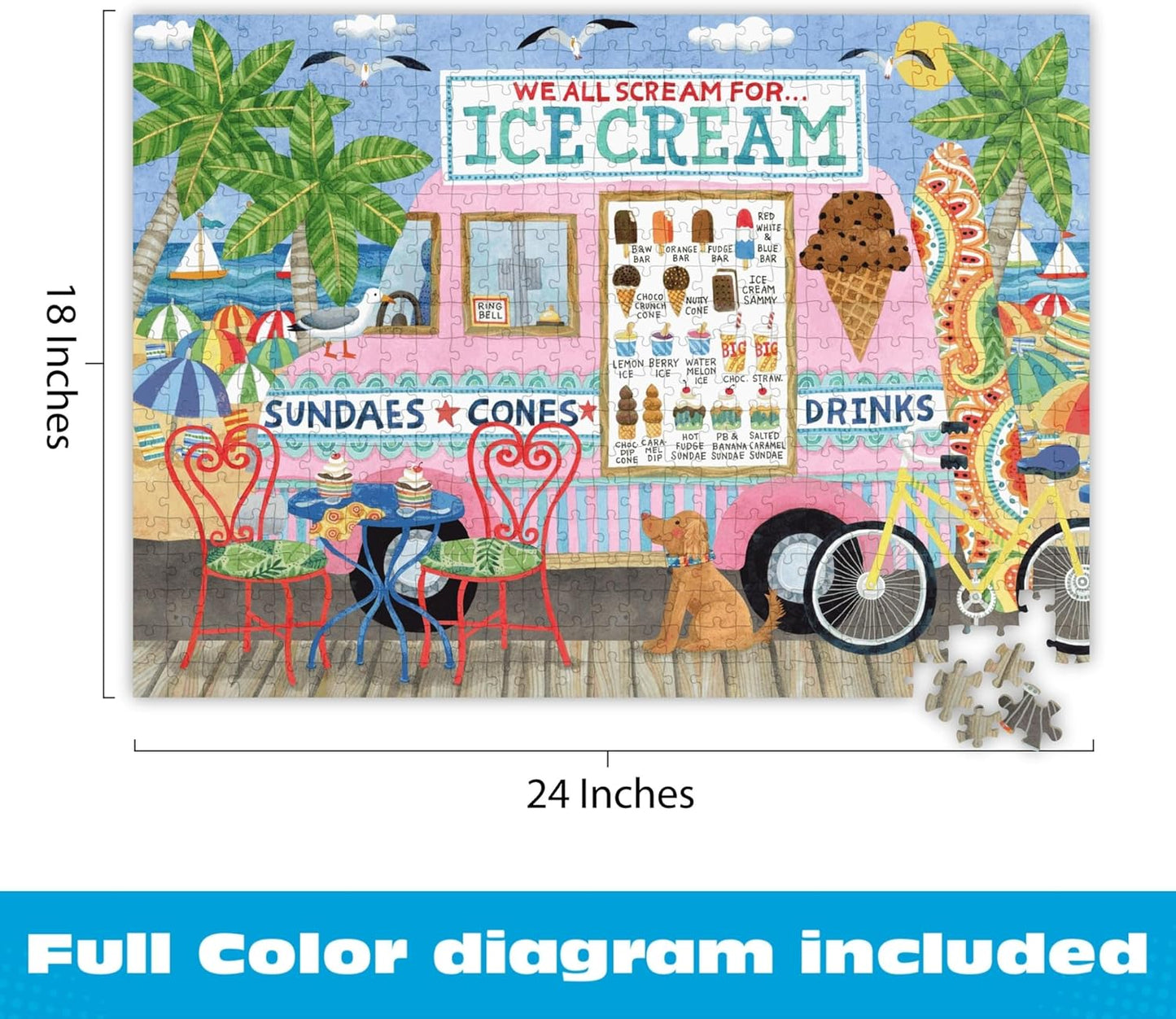 Ceaco- Food Trucks - Ice Cream Truck II - 500 Piece Jigsaw Puzzle for Adults and Families - Colorful Summer Beach Scene with Ice Cream Stand - Finished Size 19 x 19 - Made in The USA
