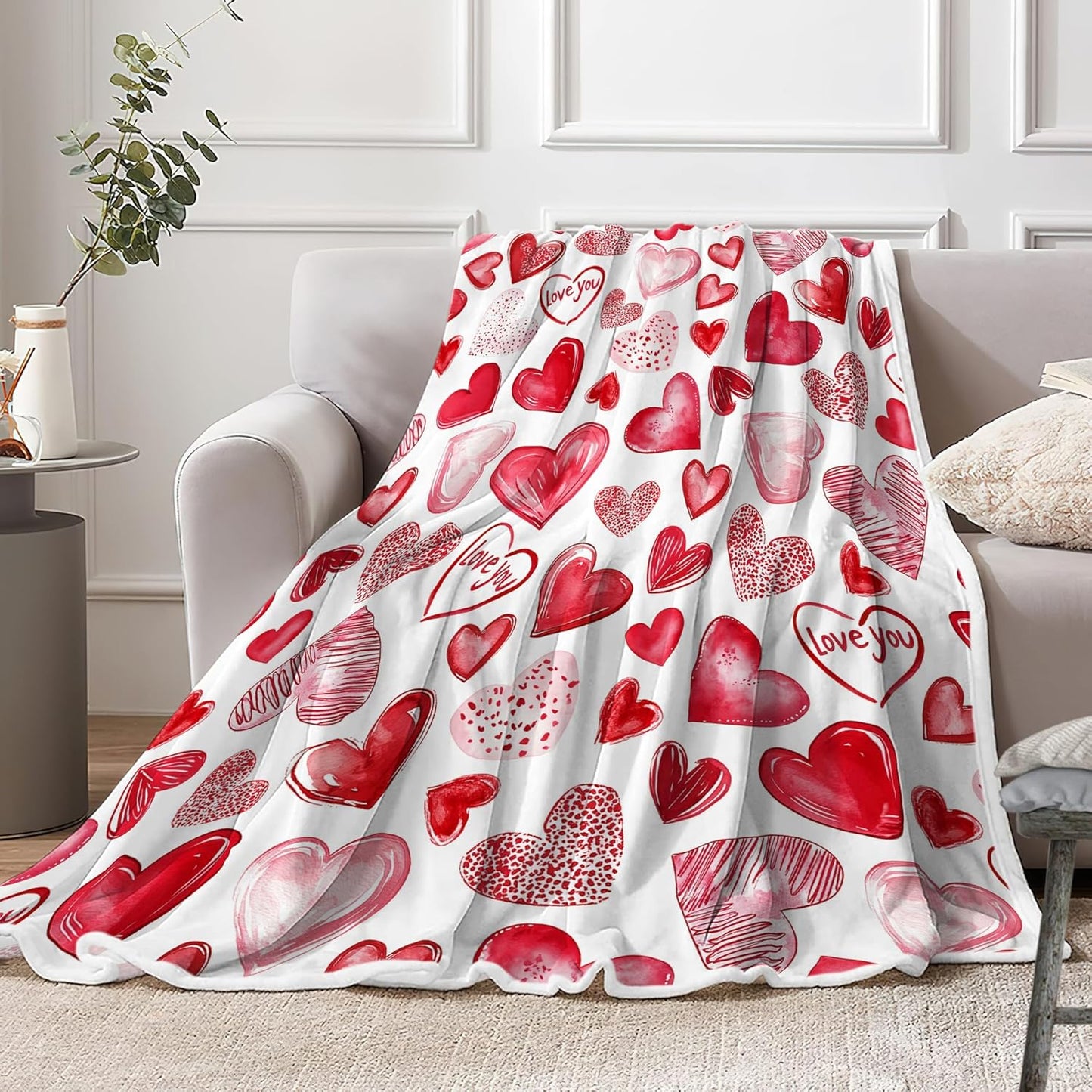 JAWO Valentines Blanket, Pink Heart Blanket Ultra-Soft Cozy Valentines Day Gifts Girlfriend Blankets Boyfriend Wife Birthday, Heart Blanket Throw for Home Living Room Bed Couch Sofa Decor Lover Gifts