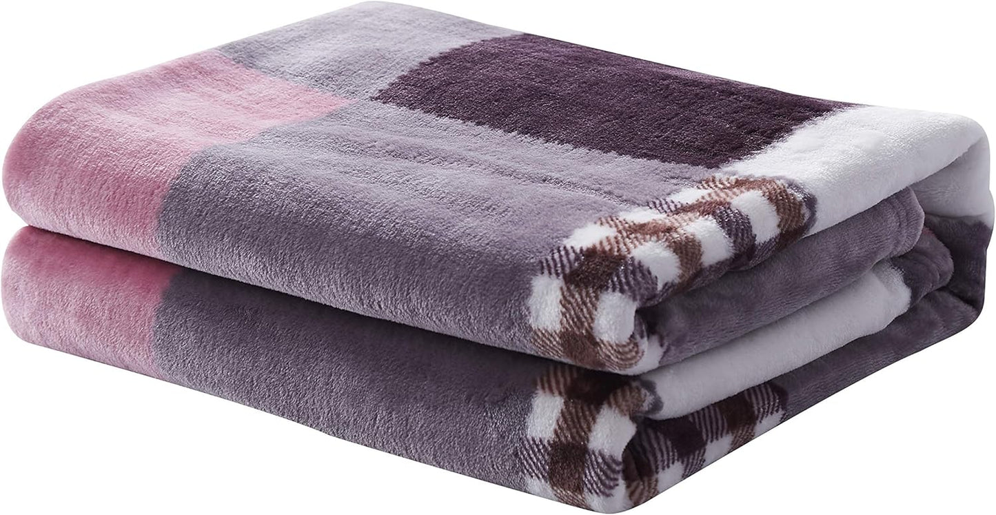 Tache Autumn Pink Purple Farmhouse Super Soft Micro Fleece Plaid Patchwork Plush Lightweight Dual-Sided Decorative Couch, Sofa, Travel, Lap, Bed Throw Blanket, 90x90, Full/Queen Size