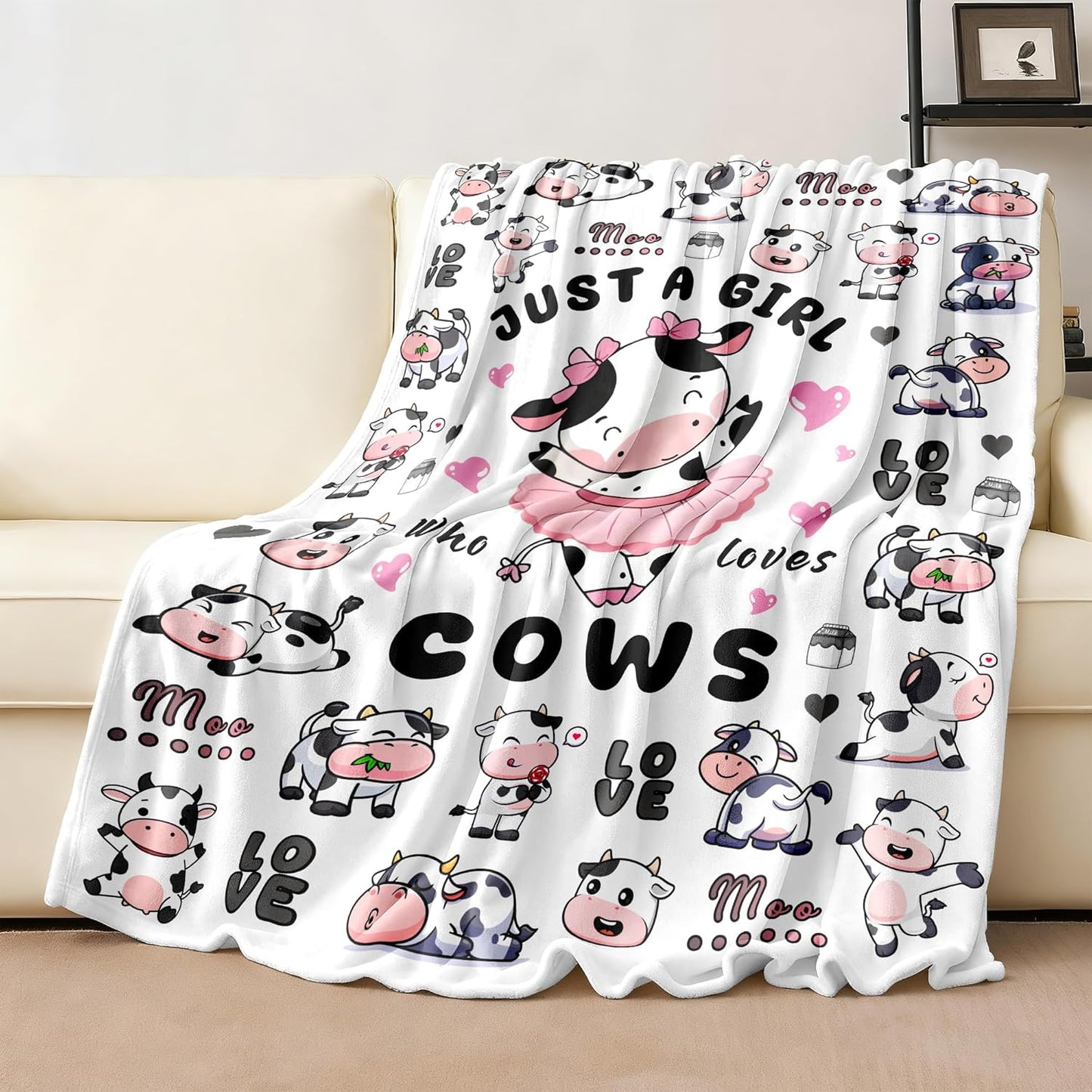 Cow Blanket Gifts for Girls Women Cow Gifts for Cows Lovers Soft Cozy Flannel Cows Print Throw Blanket Birthday Bedding Decor for Kids Adults 60"X50"