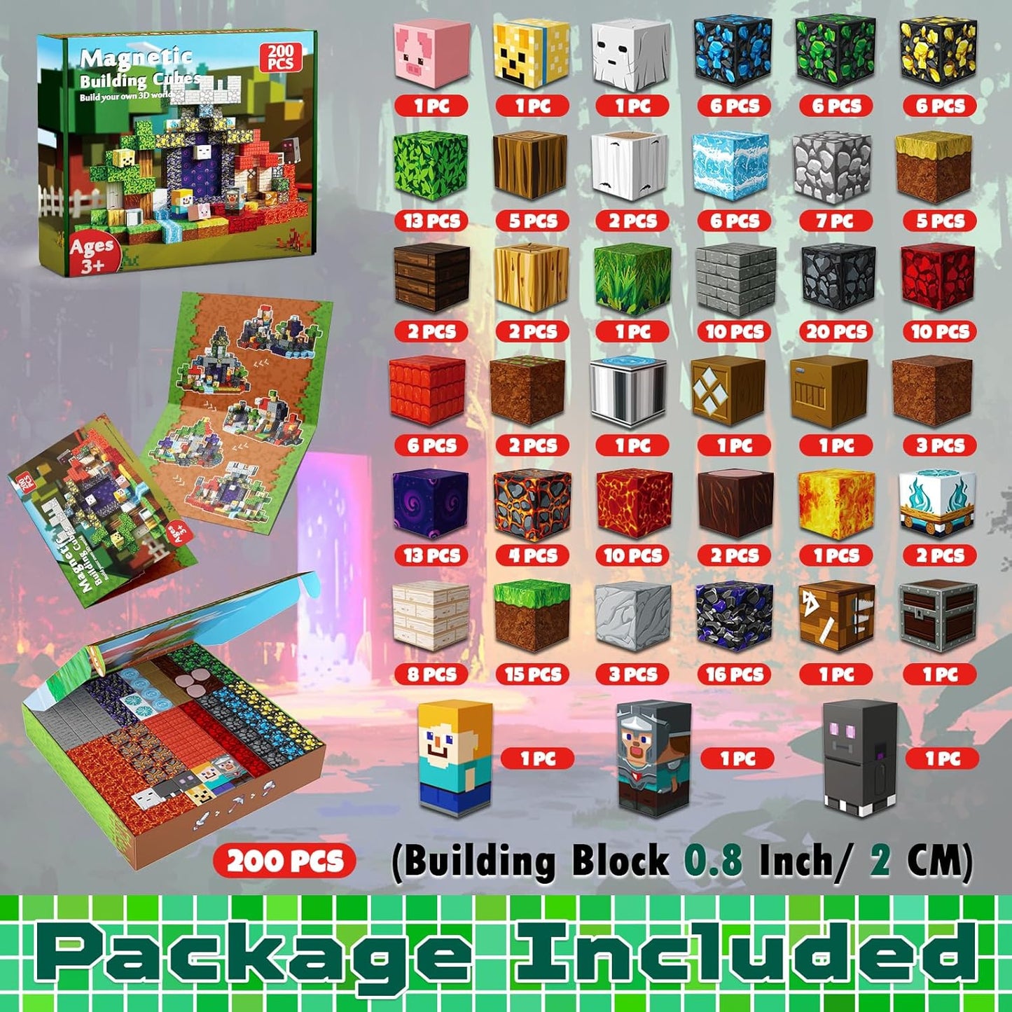 200 PCS 0.8in Magnetic Blocks - Easter Toys for Kids, Magnet Blocks, Stacking Magnetic Cubes, School STEM Toys Birthday Gifts for Boys and Girls Age 3+ Years Old (Theme: Portal)