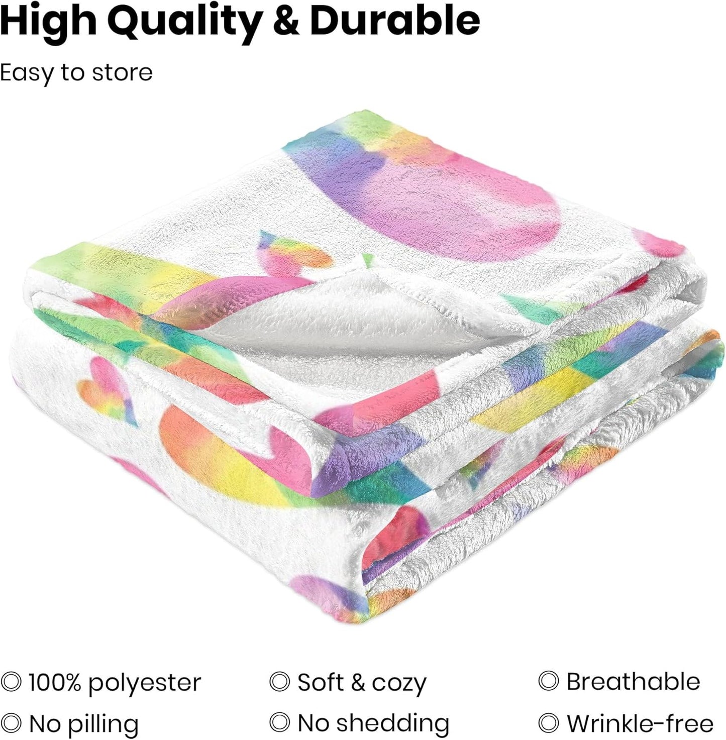 Love Heart Throw Blanket for Couple - Colorful Rainbow Heart Pattern Soft Flannel Fleece 40x50 Inches