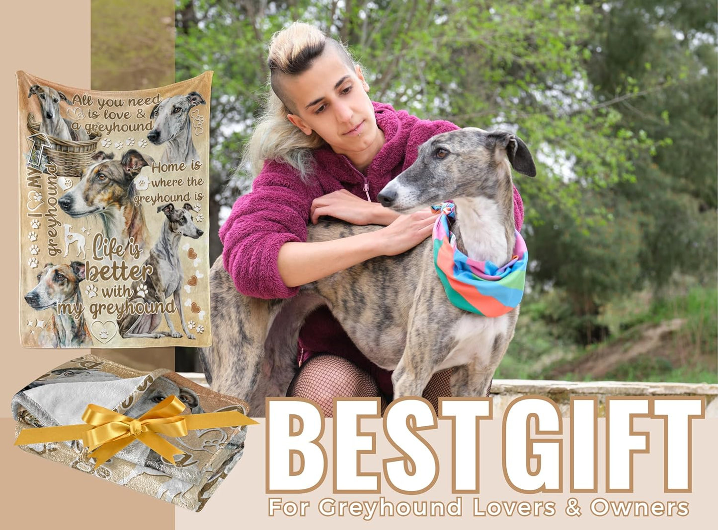 Greyhound Blanket Gifts for Dog Lover & Owner, Greyhound Gifts for Women & Men, Dog Mom & Dad, Soft Flannel Blanket, 65 x 50 inches