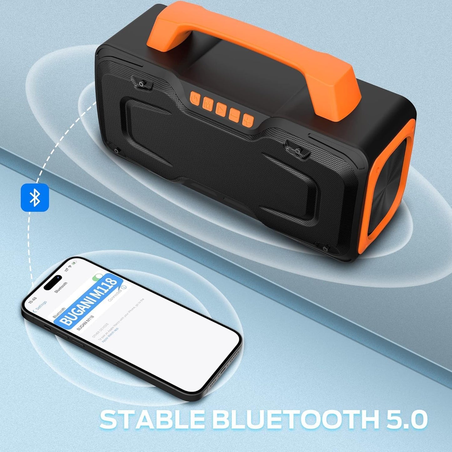 BUGANI Bluetooth Speaker, 80W Powerful Portable Wireless Speaker IPX7 Waterproof, Outdoor Loud Speakers with Handle 24H Playtime, Support Microphone AUX USB Suitable for Party, Pool, Singing