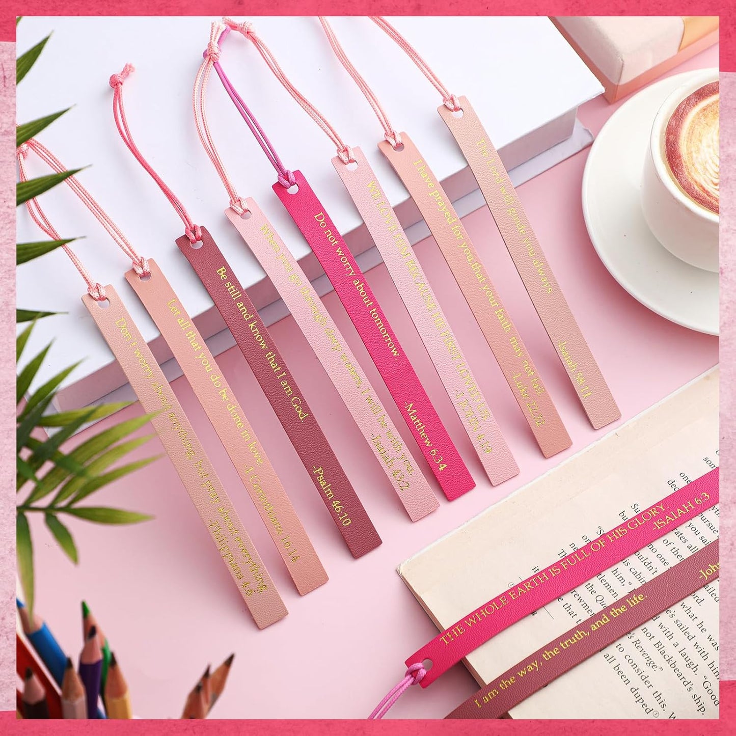 10 Pcs Christian Bookmarks for Women Leather Bookmarks Handmade Bible Christian Gifts for Women Book Lovers Readers Church Book Club(Rose Red)
