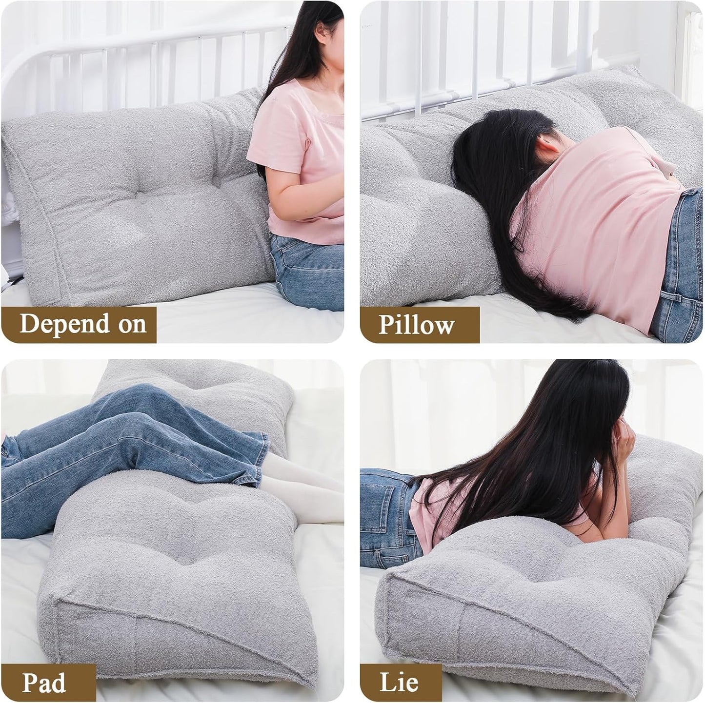 Wenqik Triangular Headboard Wedge Pillow Fleece Backrest Bedside Cushion Pillow Queen Size Support Pillow for Sitting up in Bed Bolster Pillow for Reading with Removable Cover, 59 x 20 x 8 Inch