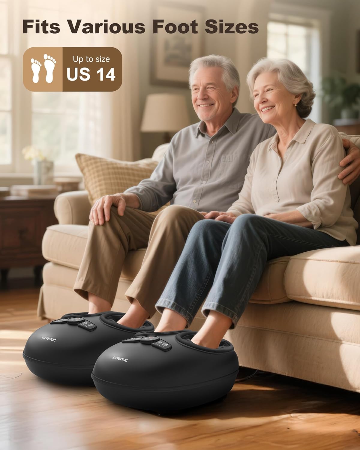 Beleduc Foot Massager with Heat and Compression, FSA Eligible, Deep Kneading Shiatsu Foot Massager for Plantar Fasciitis & Neuropathy, 3 Intensities, Washable Covers, Fits Up to Men Size 14