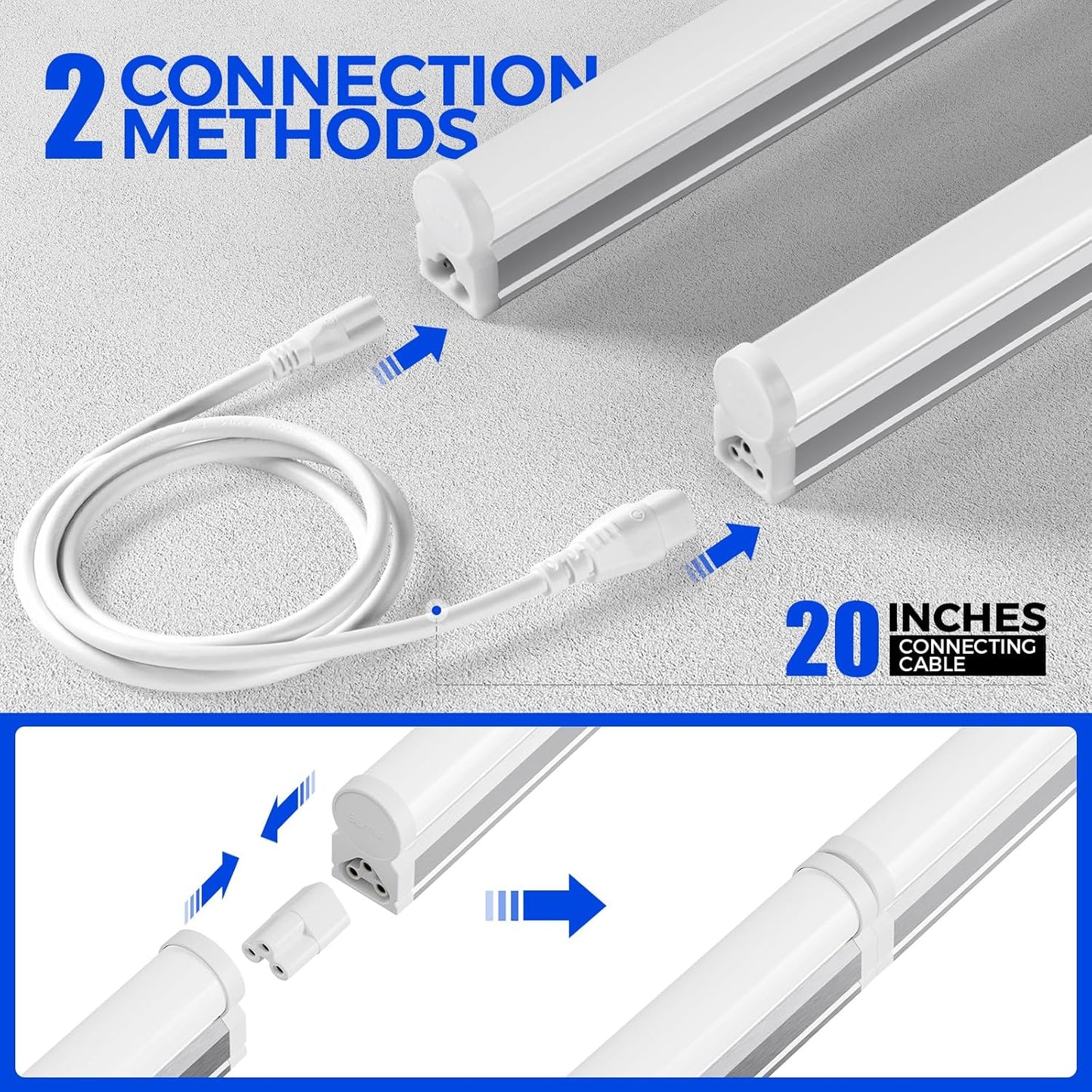 Barrina T5 LED Shop Light 2FT, 1100lm, 10W, 6500K (Super Bright White), Utility Garage Lighting, Linkable Ceiling and Under Cabinet Light, Corded Electric with ON/Off Switch, 2 Packs