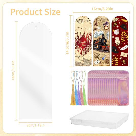 Witchy Magical Acrylic Bookmark Blanks: 15 Pcs Clear Bookmarks Making Kit with 15 UV DTF Stickers, 15 Tassels, 15 Bags and Gift Box, DIY Book Marks Bookish Gifts for Women Kids Fantasy Book Lovers