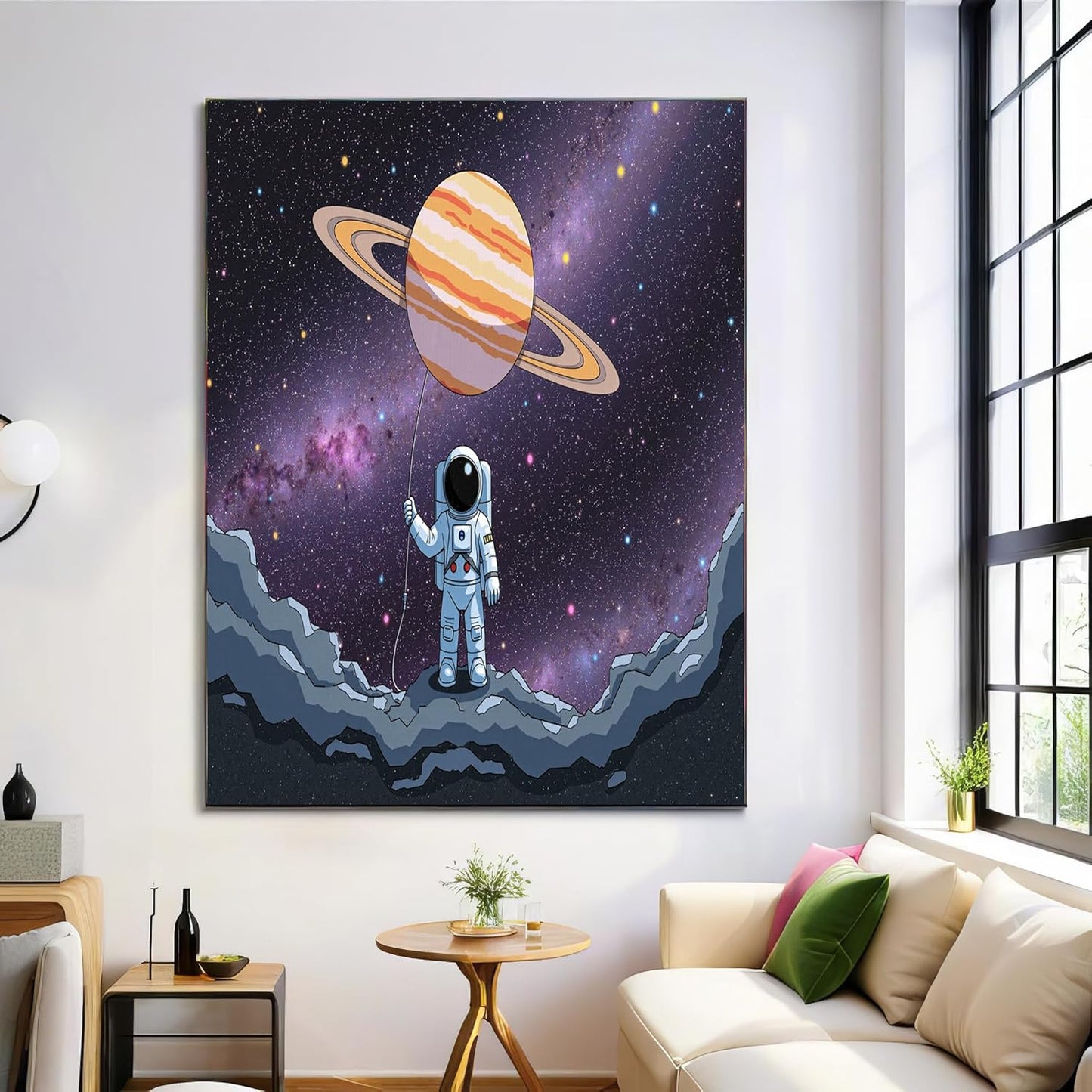 GDJSMIN Space Galaxy Landscape Wall Art, Cute Astronaut Poster for Reading Room Living Room Decor 24 x 36 inch Unframed