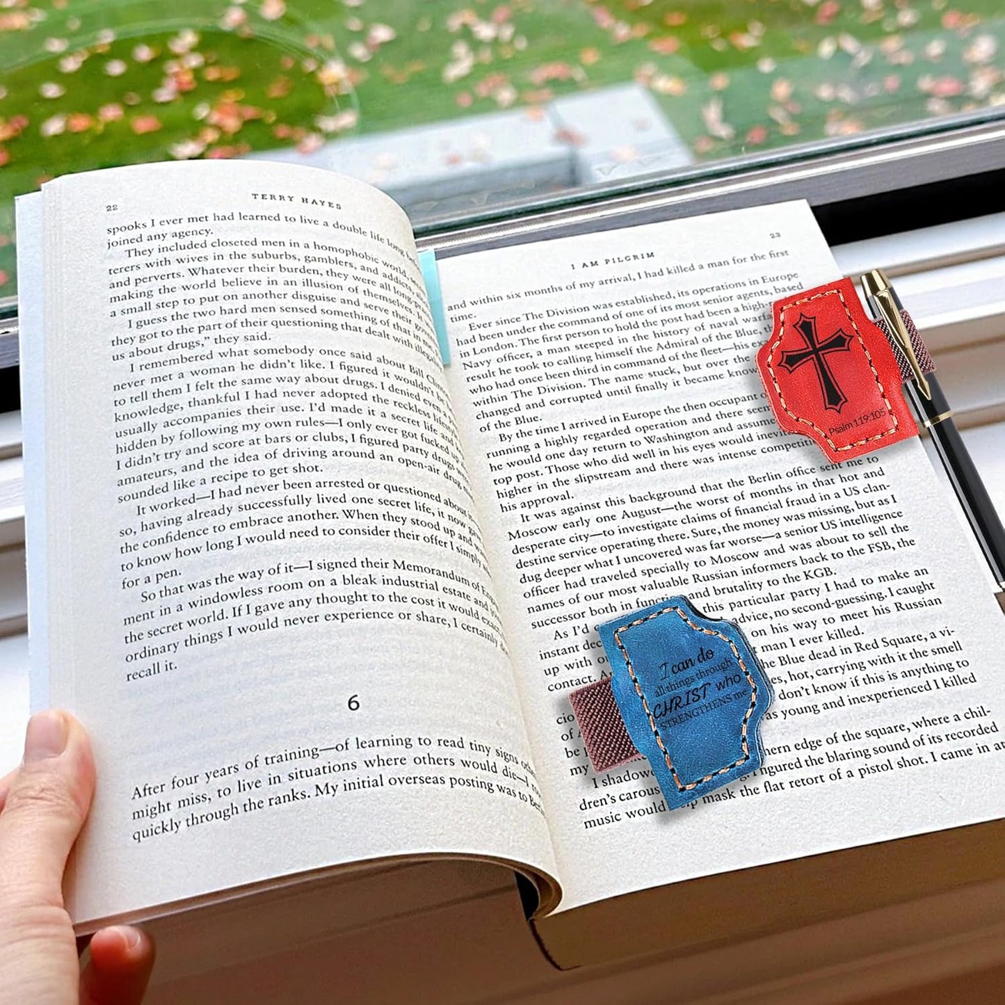 Personalized Magnetic Bookmark with Pen Holder, Bible Verse Scripture Design, Custom Leather Bookmark Bible Study Supplies for Women Men, Christian, Book Lovers Gifts (Brown, Psalm 119:105)