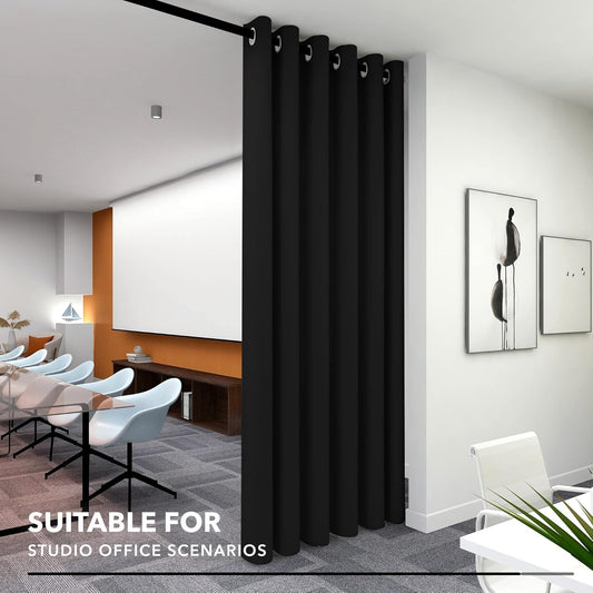 Deconovo Room Divider Curtains for Office, Wide Blackout Curtain Screen for Bedroom, Thermal Curtains, Soundproof Drapes for Sliding Door, Theater (Black, 10ft Wide x 8ft Tall1 Panel)