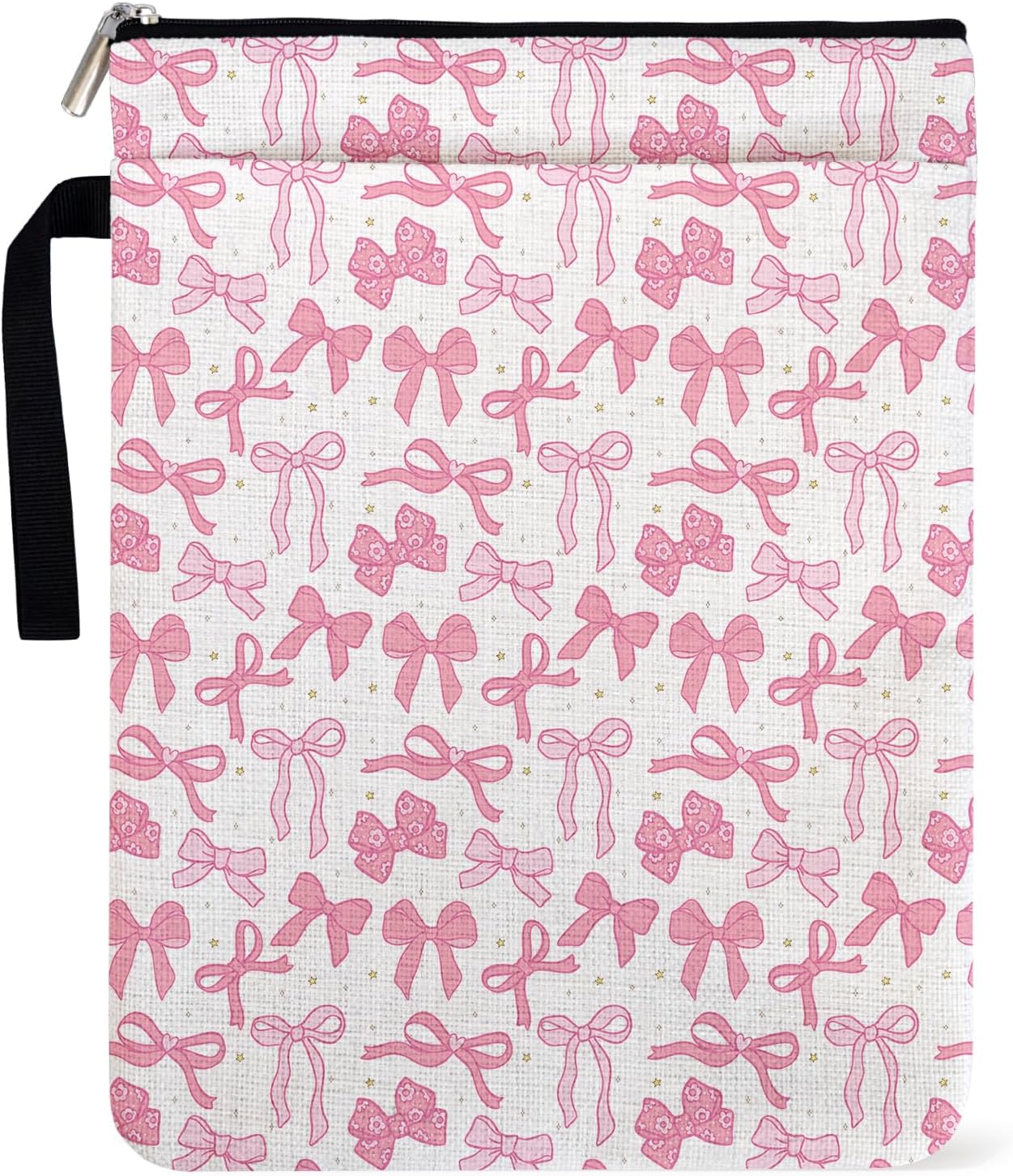 Preppy Coquette Pink Bow Books Book Sleeve Gifts for Women Librarian Book Lovers Bookish Group Club Friends Teachers, Cute Pink Book Cover with Zipper Front Pocket Handle for paperbacks 9 x 12 Inch