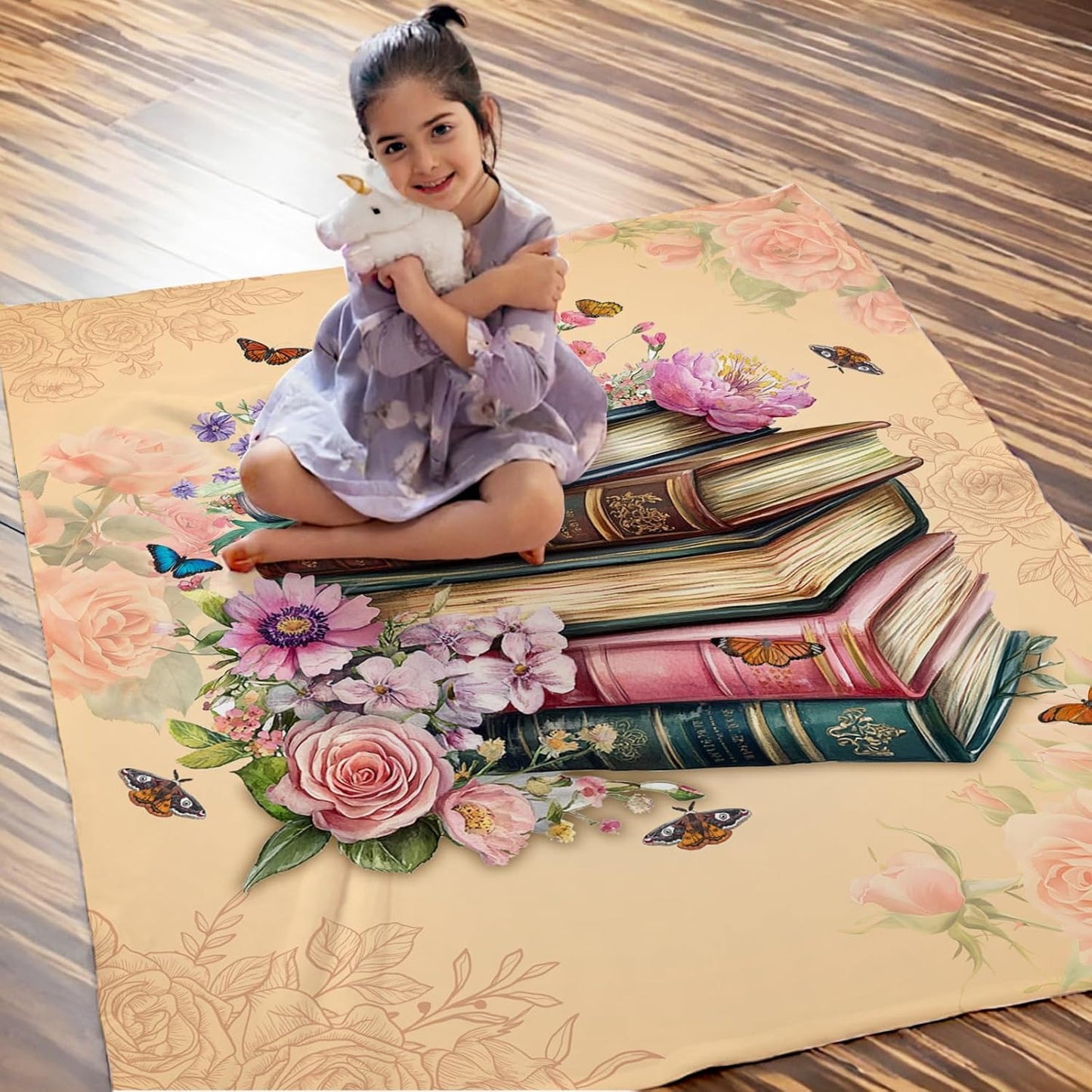Girls Book Blanket for Daughter Mom, Floral Throw Blankets 40x50 Inches Lightweight Soft Cozy Reading Throw for Sofa Couch Bed Home Decor