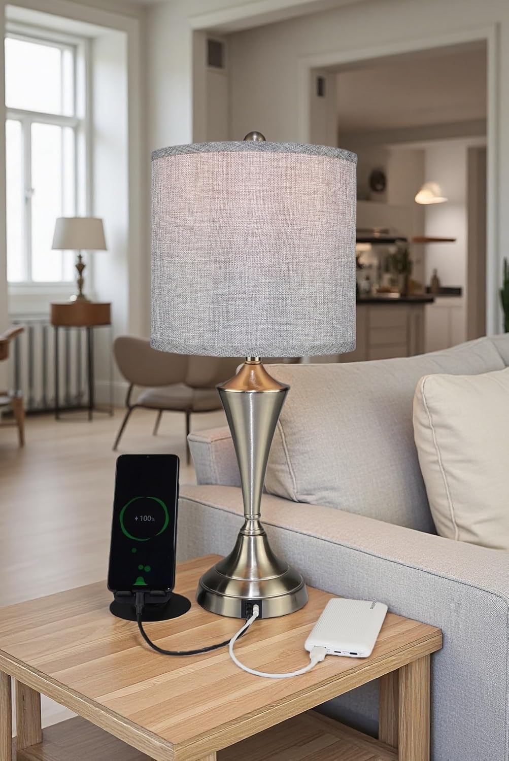 Set of 2 Metal Table lamp with Brushed Nickel Finish