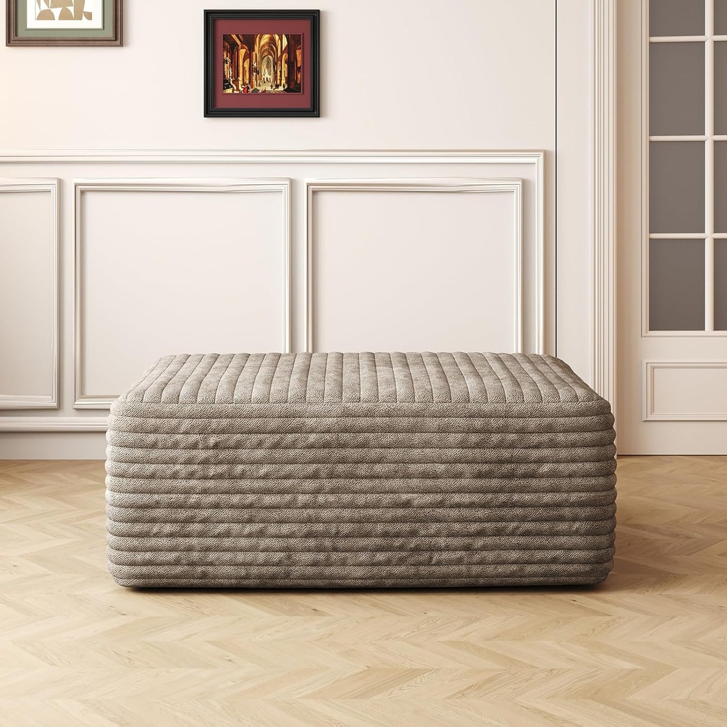 37.4" Rectangle Ottoman Foot Rest for Couch - Corduroy Upholstered Compressed Memory Foam, Cloud Ottoman for Modular Sectional, No Assembly Required, DIY Combination, Camel