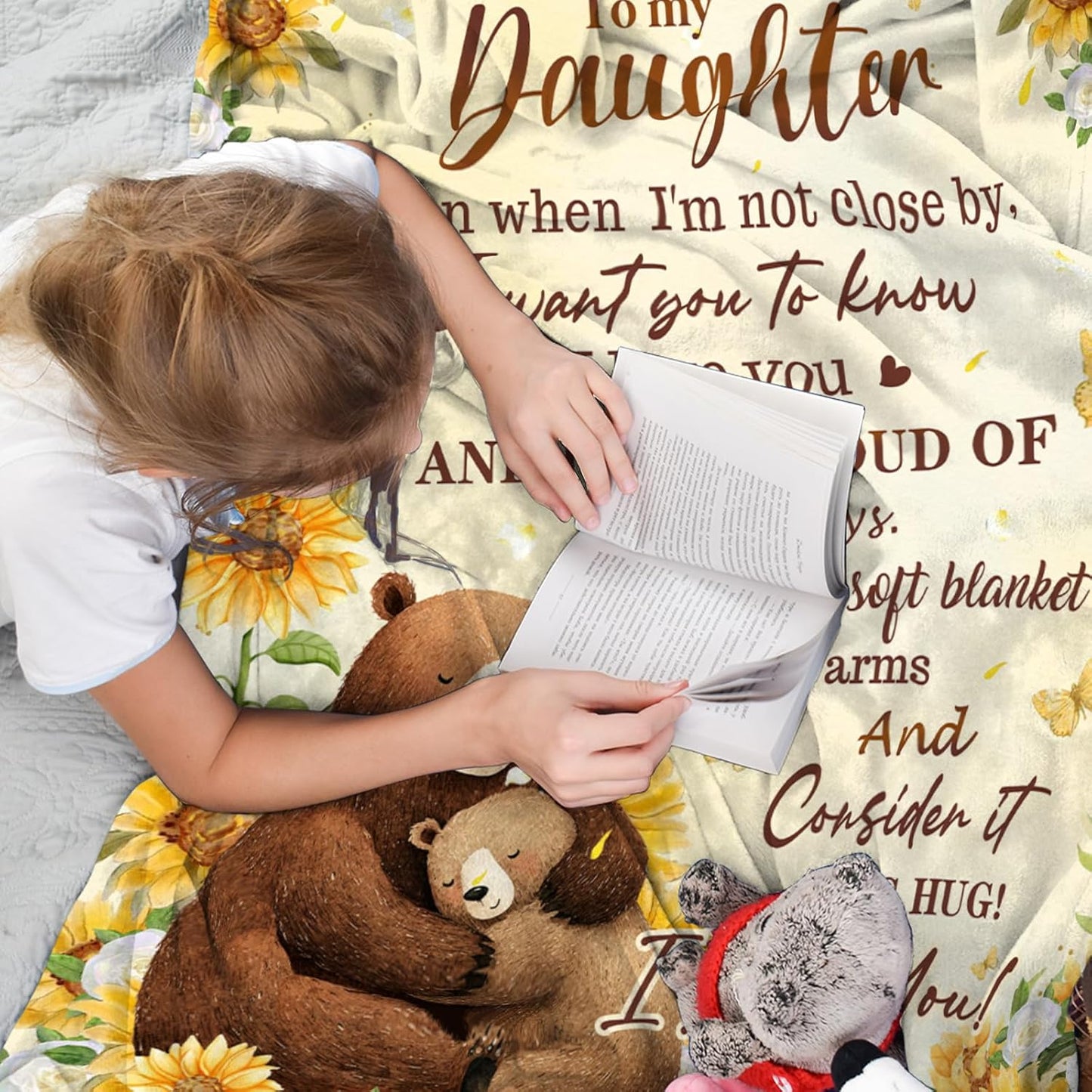 Daughter Gifts from Mom Dad, to My Daughter Blanket from Parents, Birthday Graduation Wedding Gifts for Daughters Sunflower Bear Soft Flannel Throw Blanket 50"x60"