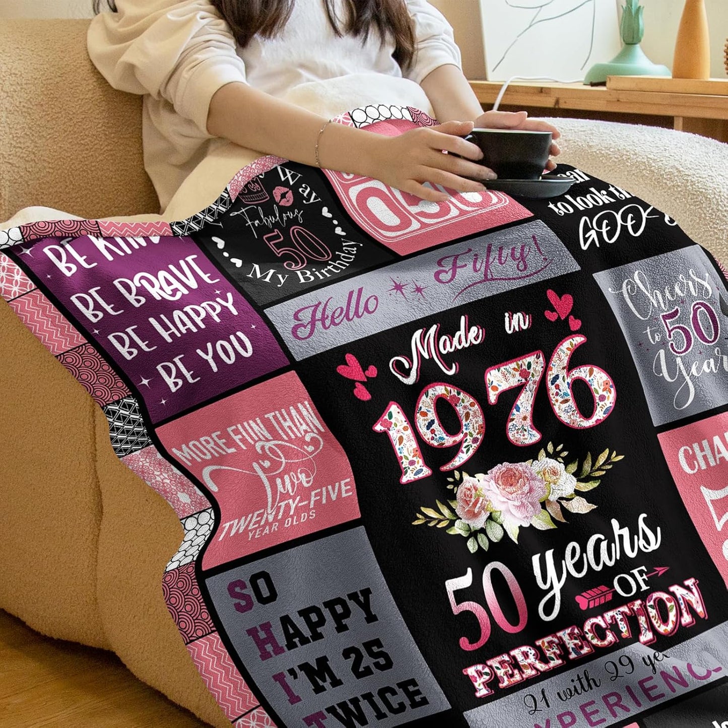50th Birthday Gifts for Her 50 Year Old Gift for Woman 50th Birthday, 1976 Blanket Gifts for Women Friends