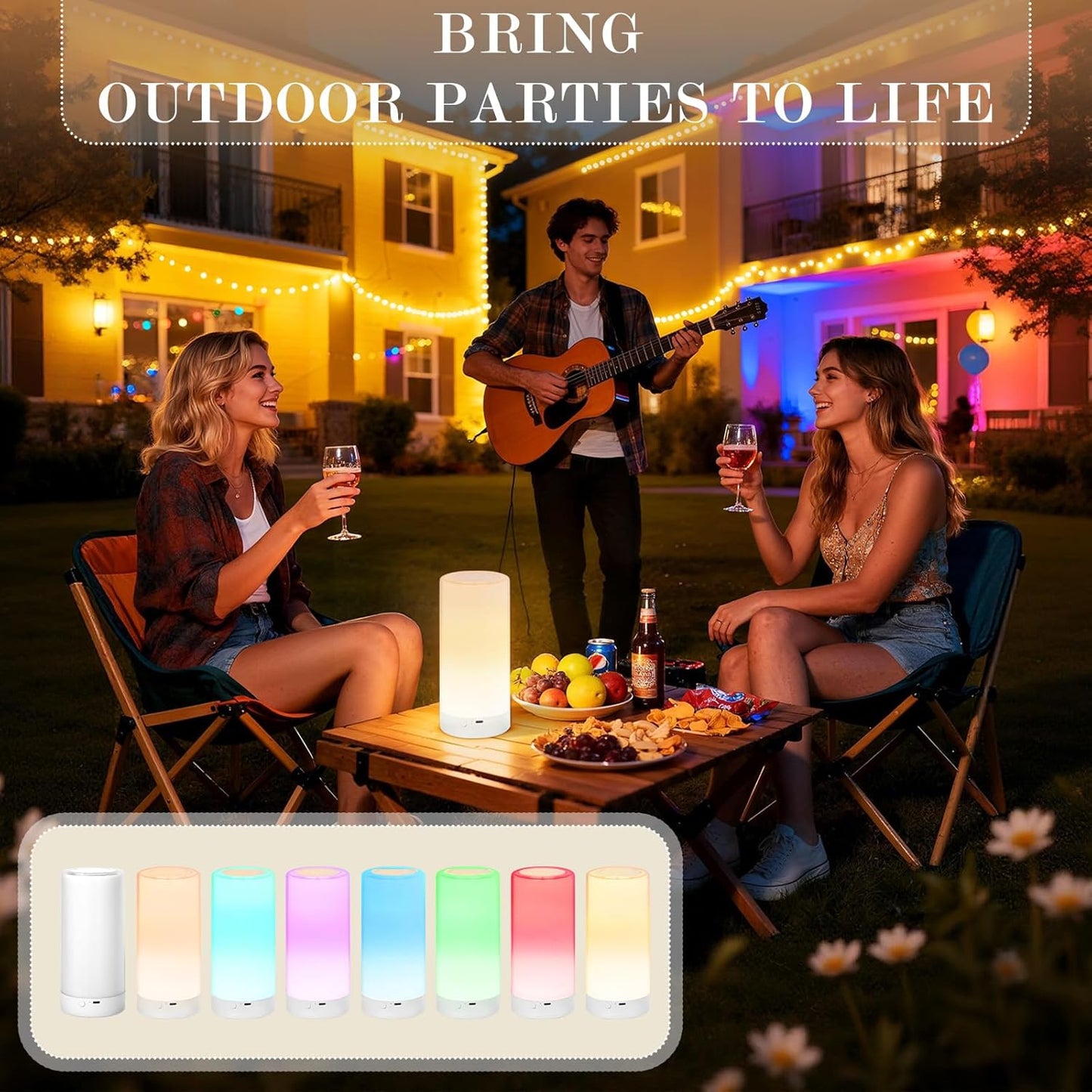 Table Lamp, Touch Sensor Bedside Lamps, Dimmable Warm White Light & Color Changing RGB for Kids Room,Living Room,Camping