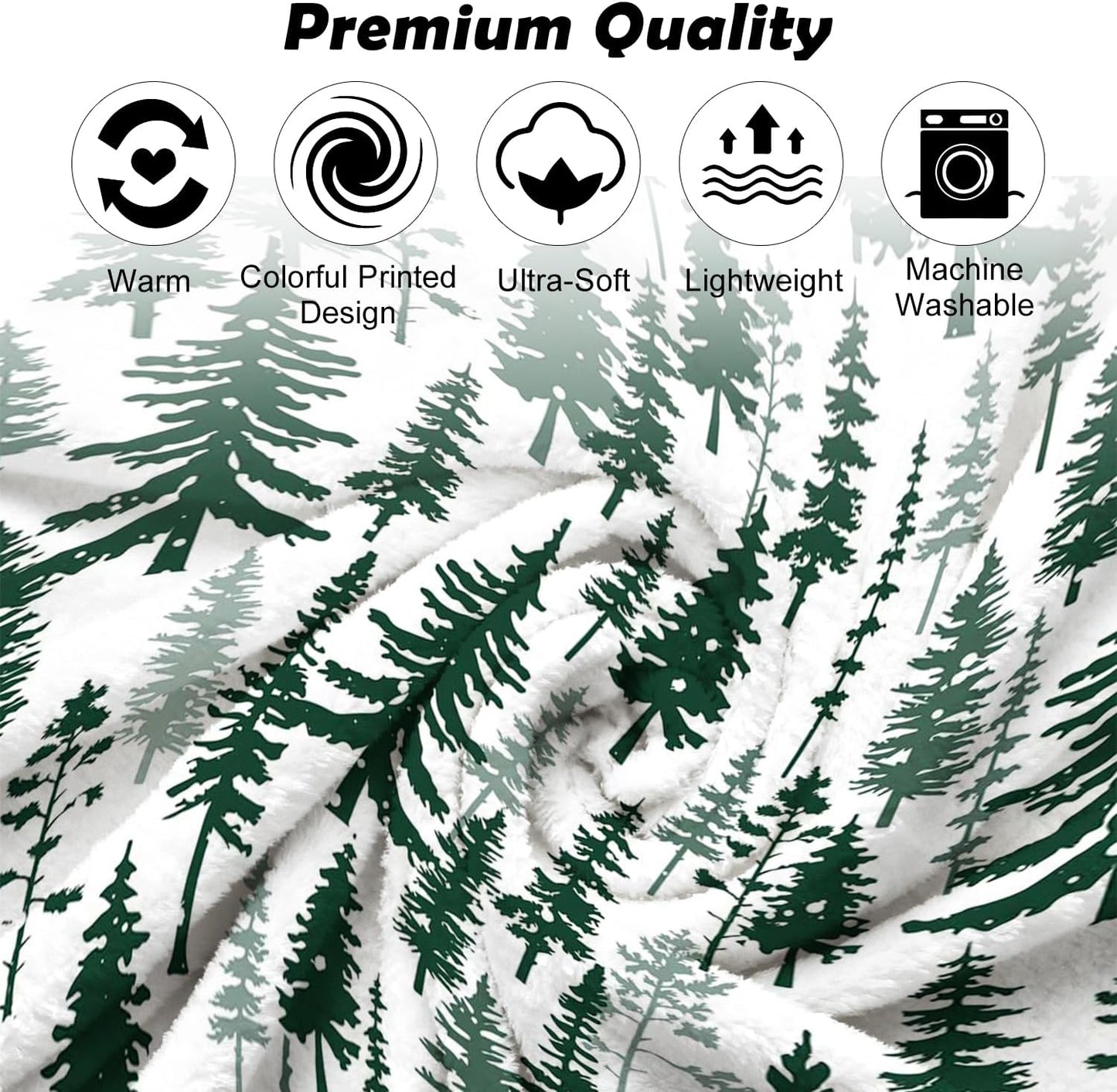 Christmas Tree Throw Blanket, Green Pine Trees Fuzzy Blanket, Winter Forest Christmas Holiday Soft Cozy Flannel Blanket for Bed Couch Sofa, 50x60 Inches