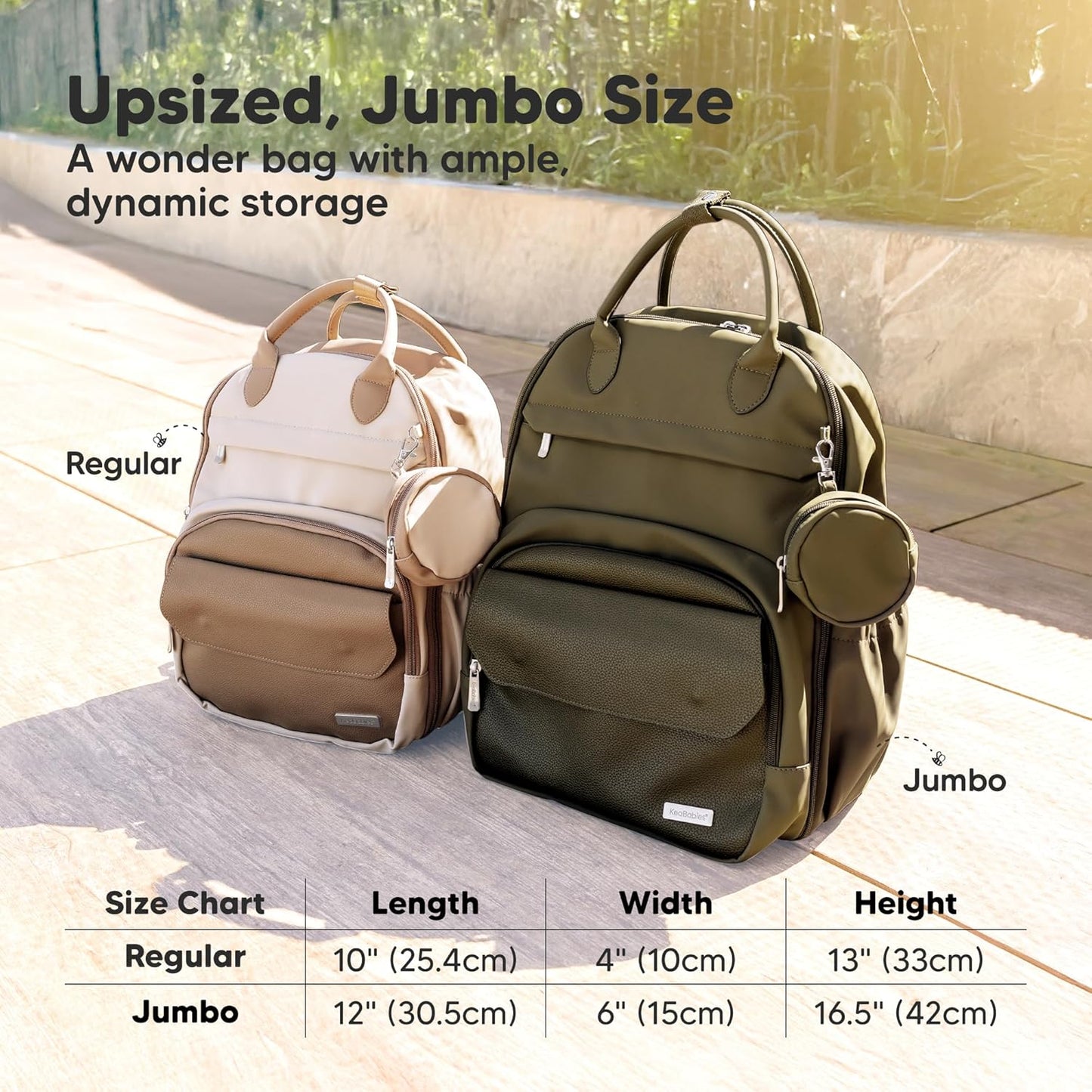 KeaBabies Diaper Bag Backpack - Multifunctional Travel Diaper Back Packs, Maternity Baby Changing Bags, Compact 18L Capacity, PU Leather, Waterproof, Unisex, Nappy Changing Pad (Dark Olive)