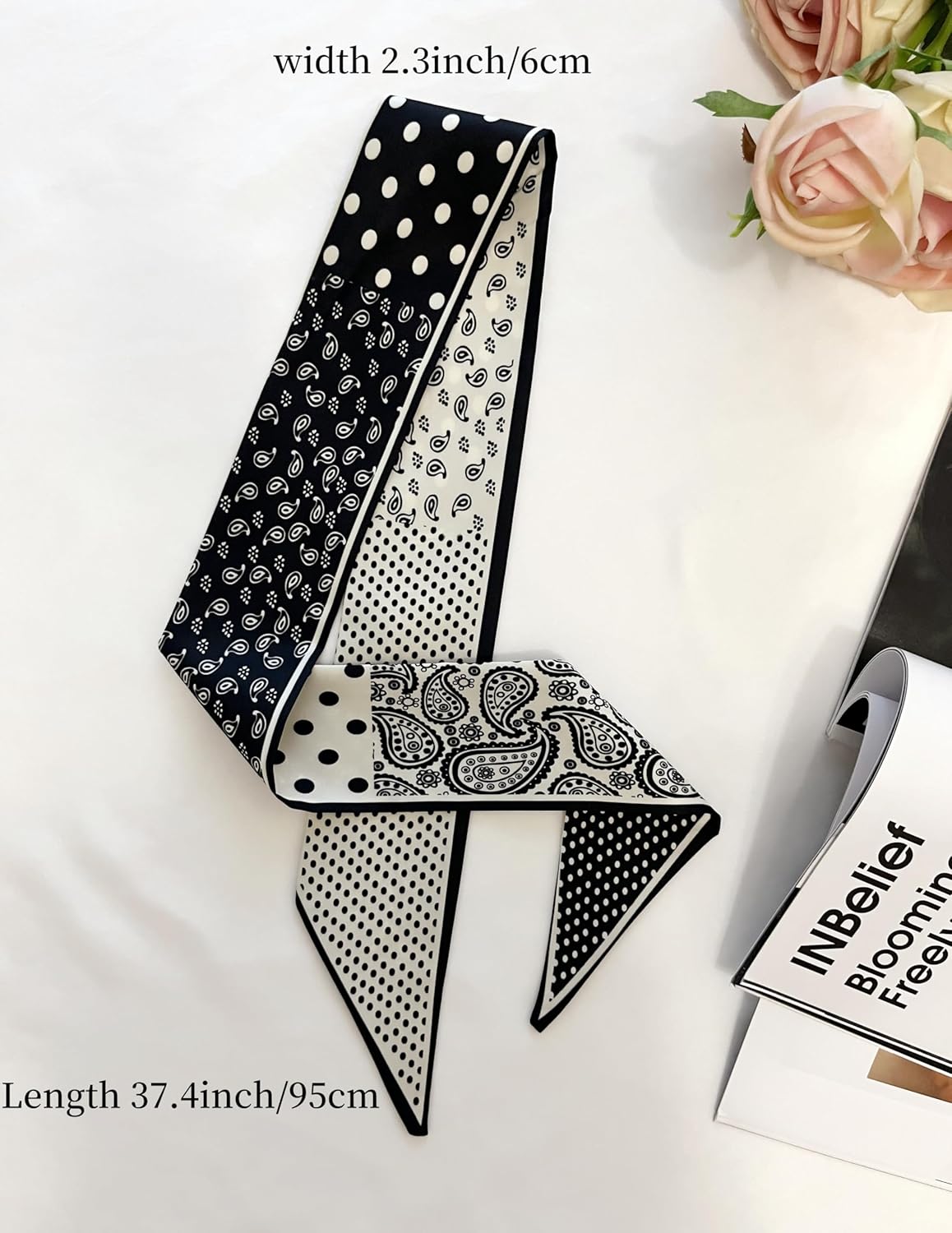 5PCS Floral Scarf for Bags Handbag Handle Ribbon Satin Neck Scarf Neckerchief Headbands Hair Scarf for Women Girls
