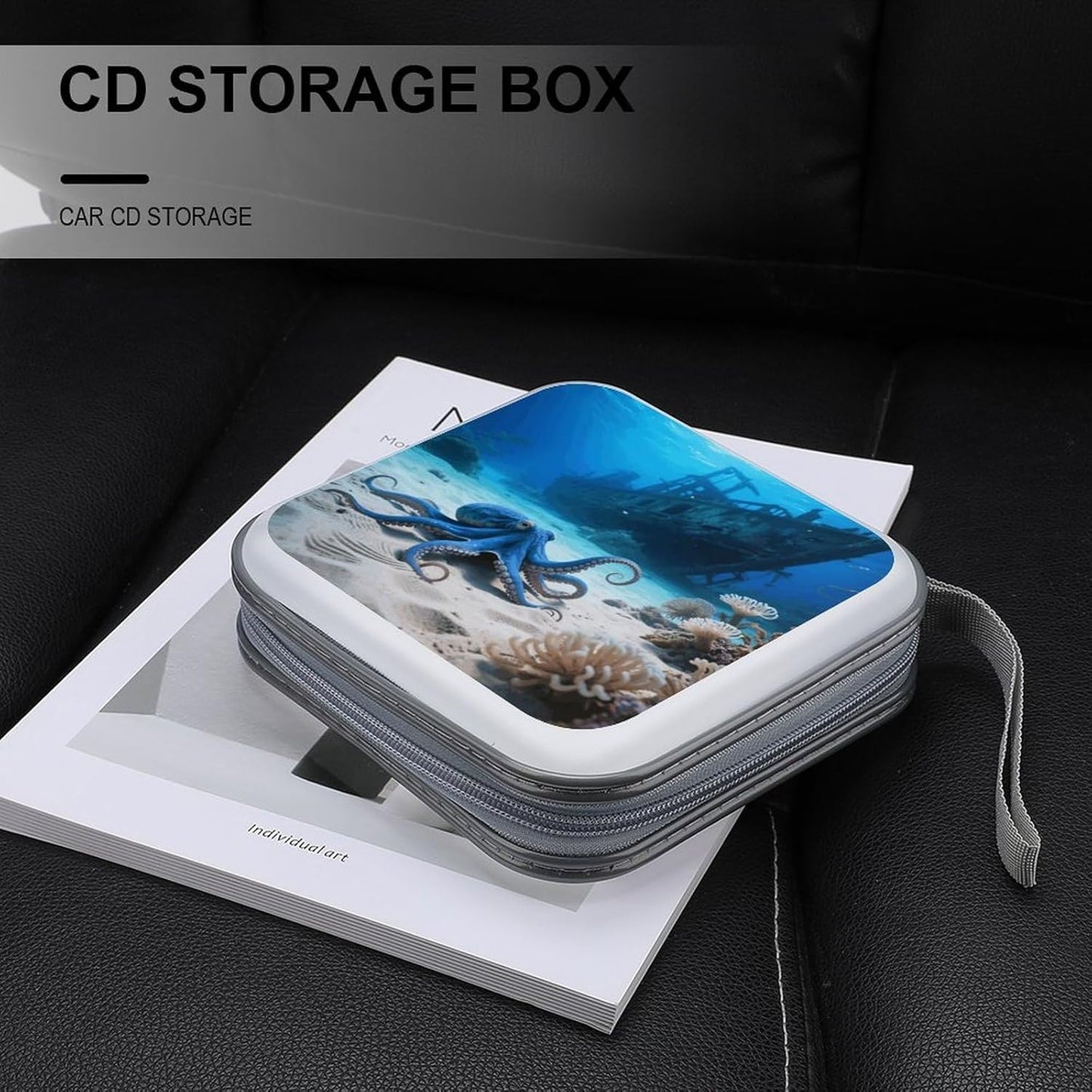 Octopus And Ship CD Case Portable Zipper CD Case 40 Capacity Hard Plastic DVD Cases Holder Large Storage Disc Wallet Bag for Car Home Travel DVD Collection Bag