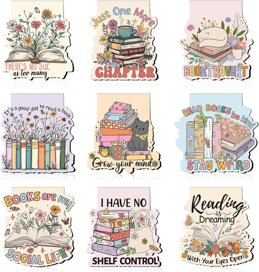 Book Lover Magnetic Bookmarks - 9 PCs Cute Cat Pretty Page Markers Gifts Funny Aesthetic Flower Magnet Bookmark for Reading Women Readers Bookish Students Teacher Birthday Back to School