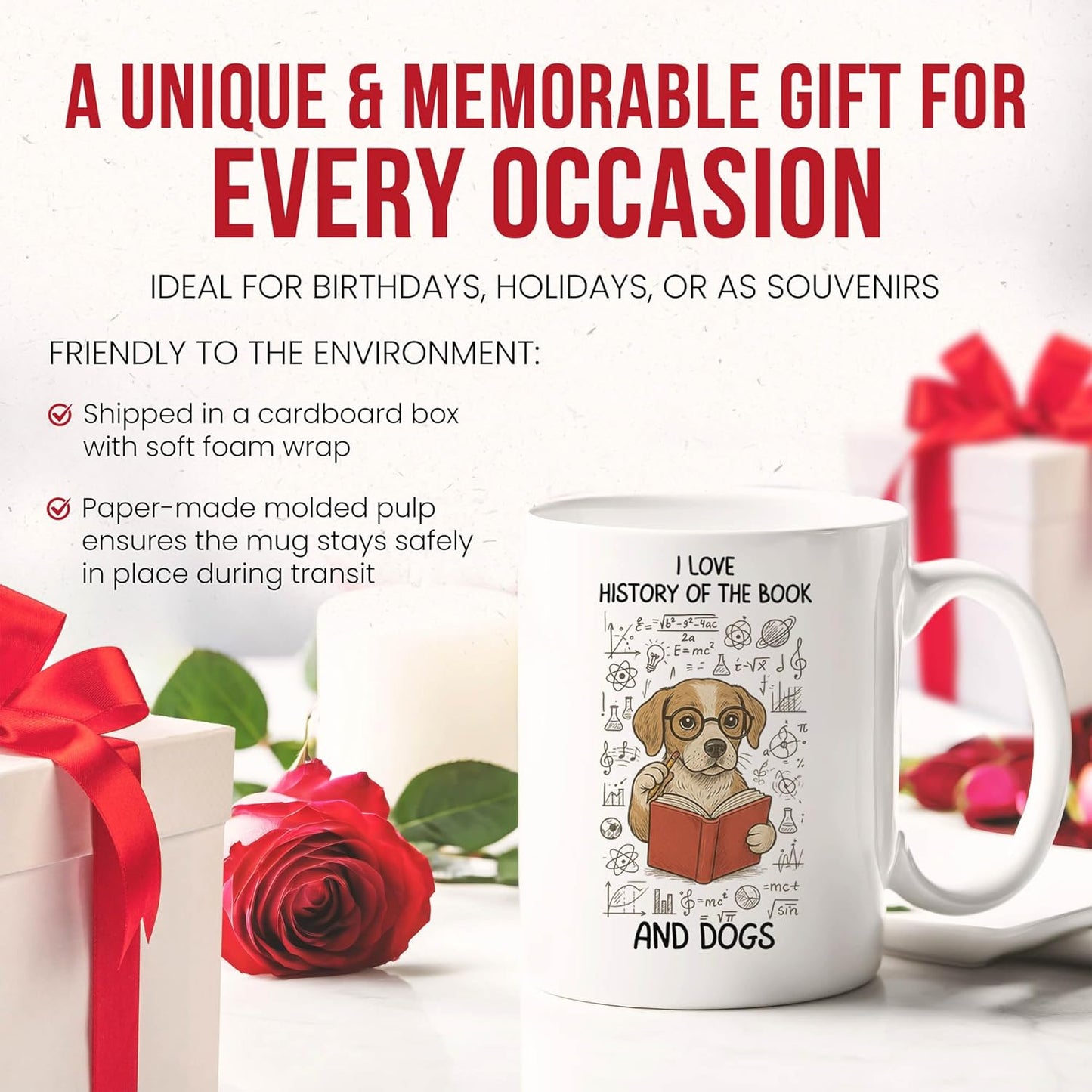 History Of The Book And Dogs Mug - Literature Lover Coffee Cup - Funny Gift From - Reader Tea Mugs - Cups - 11 Oz Ceramic Gifts For Owners, Birthday, Him, Her, Christmas, Reading Hour, Literary