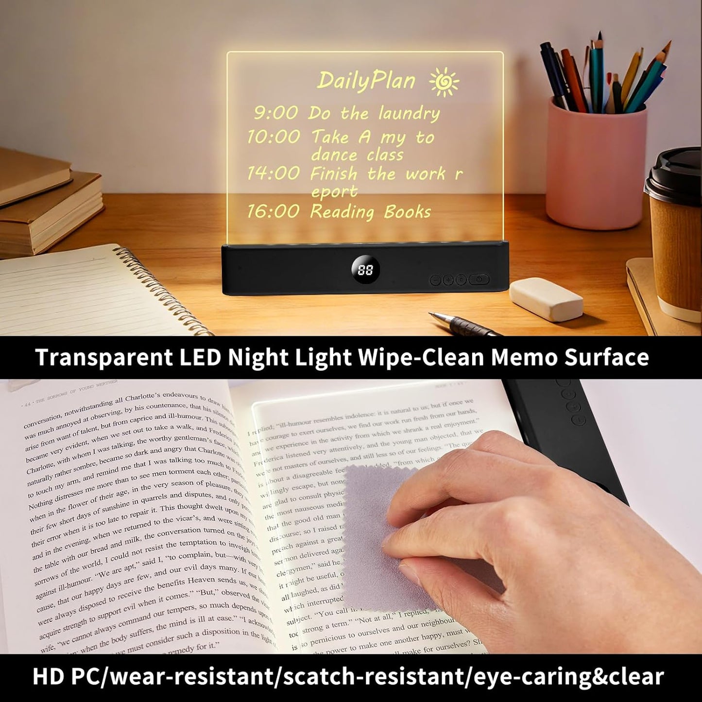 Avera Book Light, Led Reading Clip On Book Light Rechargeable, 2026 Upgraded Flat Night Light with 3 Colors & Timer Lamp, Stepless Dimming Anti-Glare Intelligent Design, Reading in Bed