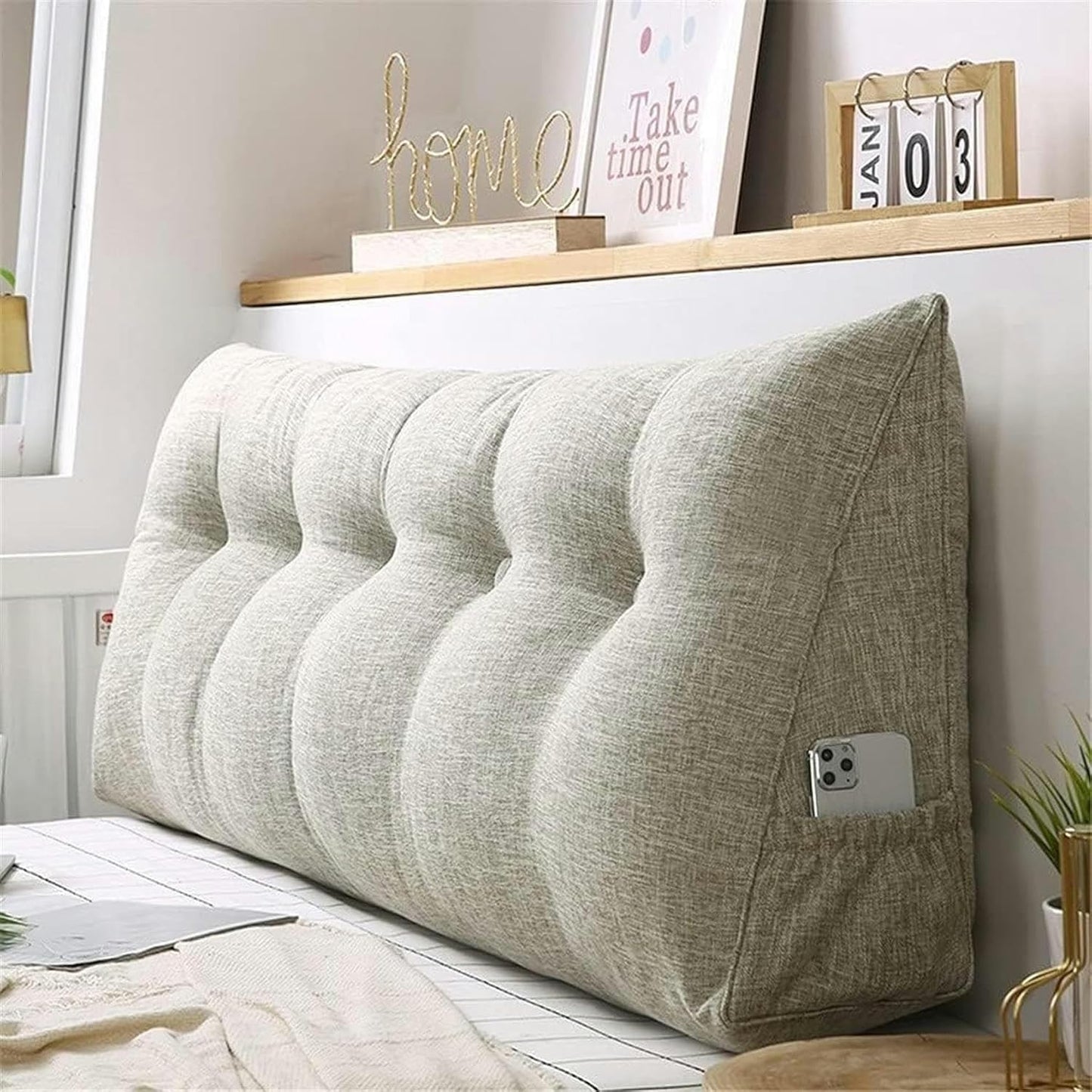 Bed Large Back Cushion, Removable Washable Triangular Positioning Support Reading Cushion Headboard Solid Color Wedge Pillow Bed Rest Pillows(Coffee,120 * 50 * 20cm)