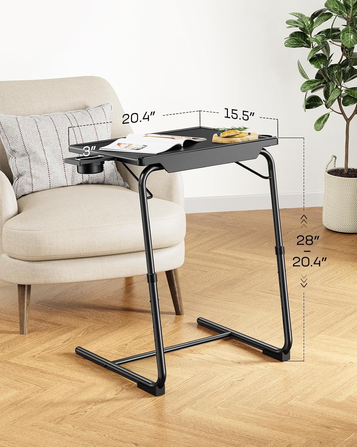 LORYERGO TV Tray - TV Table for Eating, Folding Table Trays with 6 Height & 3 Tilt Angle, TV Tray Table with Removable Cup Holder, Dinner Tray for Eating or Working on Couch, Bed & Office