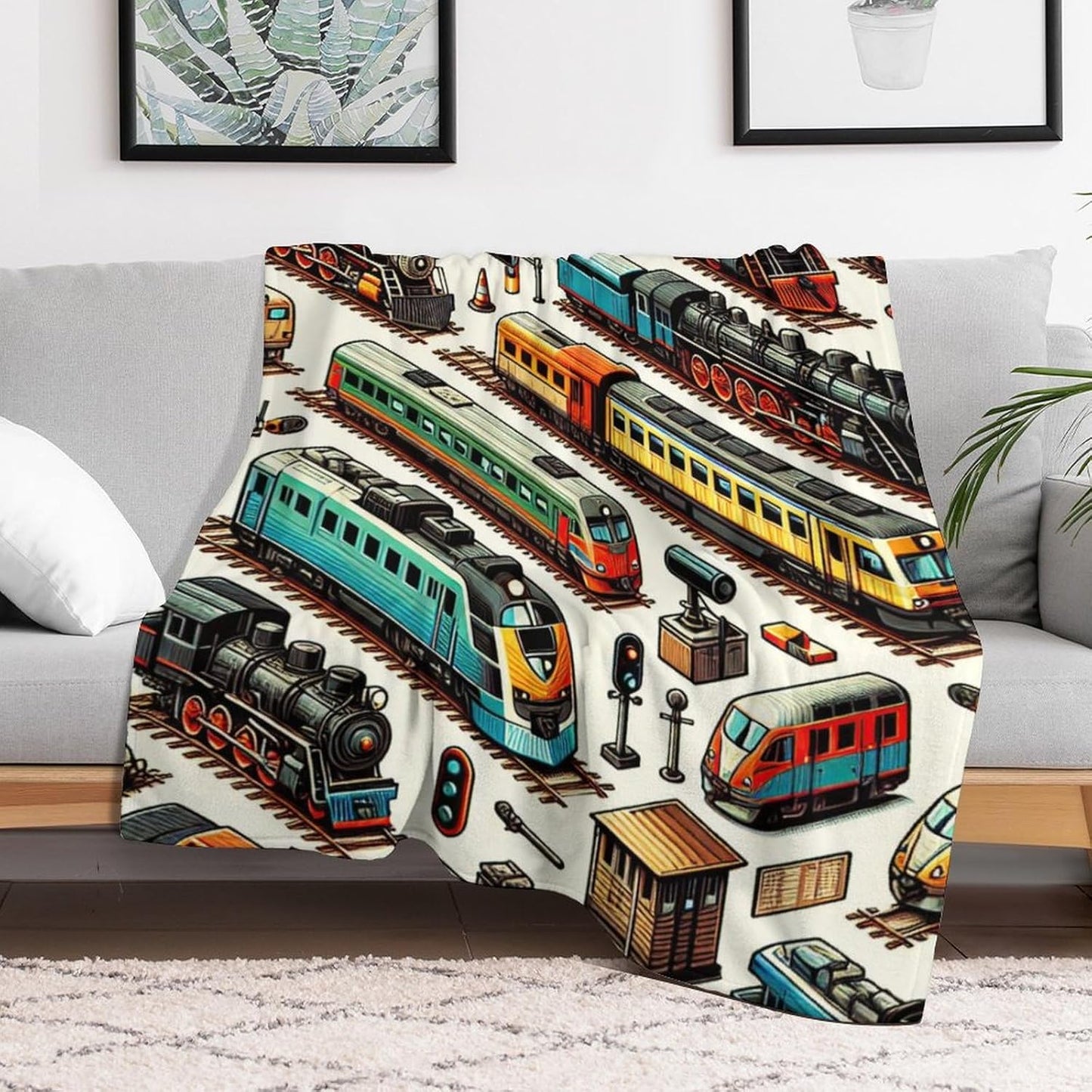 Soft Flannel Train Blanket - Warm Throw Blankets for Teens, Adults, Women, Men - All Season Lap, Chair, Sofa - 70"x50"