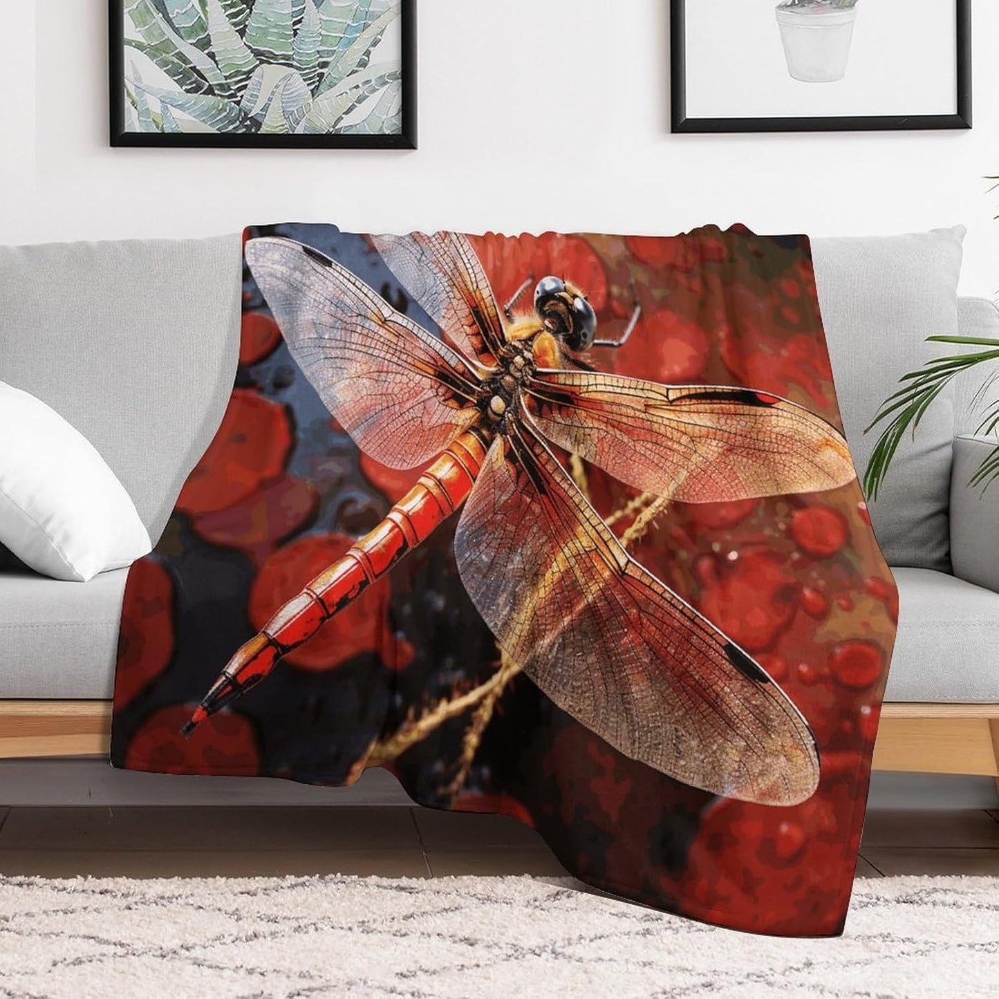 Red Dragonfly Blanket Super Soft Lightweight Throw Blanket Cute Cozy Warm Bed Blanket Decorative Fuzzy Blanket All-Season Home Decor Gift for Sofa Couch Living Room 50"*60"（130 * 150cm）