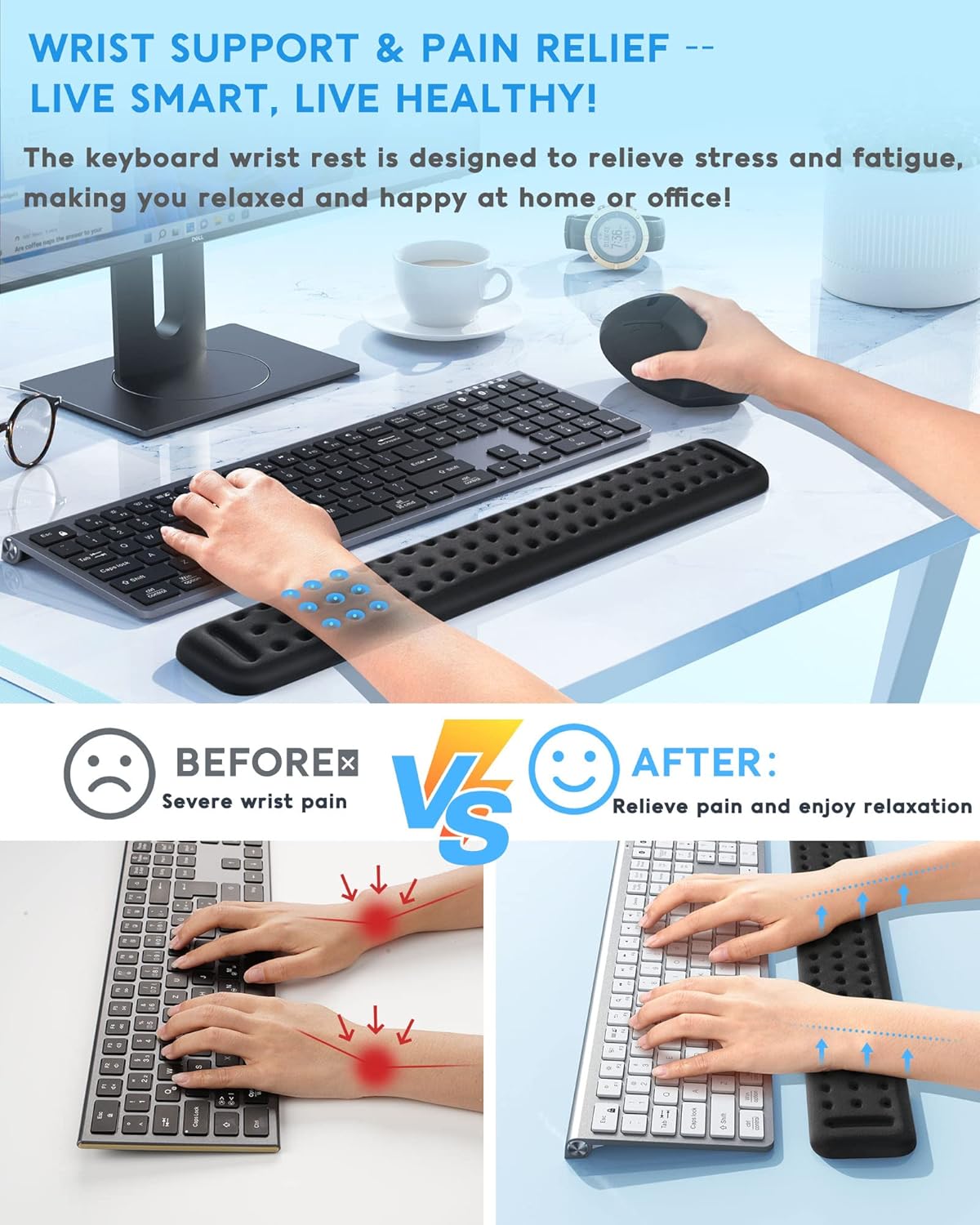 Keyboard Wrist Rest, Wrist Rest for Computer Keyboard, Lekvey Ergonomic Memory Foam Wrist Rest Easy Typing Pain Relief, Anti-Slip Keyboard Pad Wrist Support Cushion for Laptop, Office, Gaming, Black