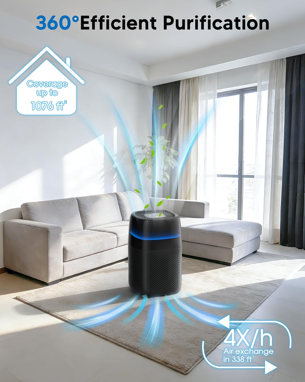 ZQA-5000A Air Purifiers for Home Bedroom, H14 True HEPA Room Air Purifiers for Bedroom With Sleep Mode Light Mode & Aroma Function Air Cleaner Smoke Odor Dust Pollen Pet Dander