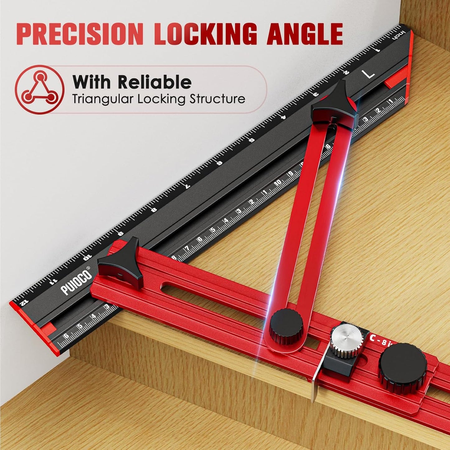 Stair Tread Template Tool, Stair Measuring Tool with Triangular Structure Brace and Edge Flip Stops, 8-72 in Solid Aluminum Alloy Stair Tread Jig for Accurately Measuring Stairs (Red)