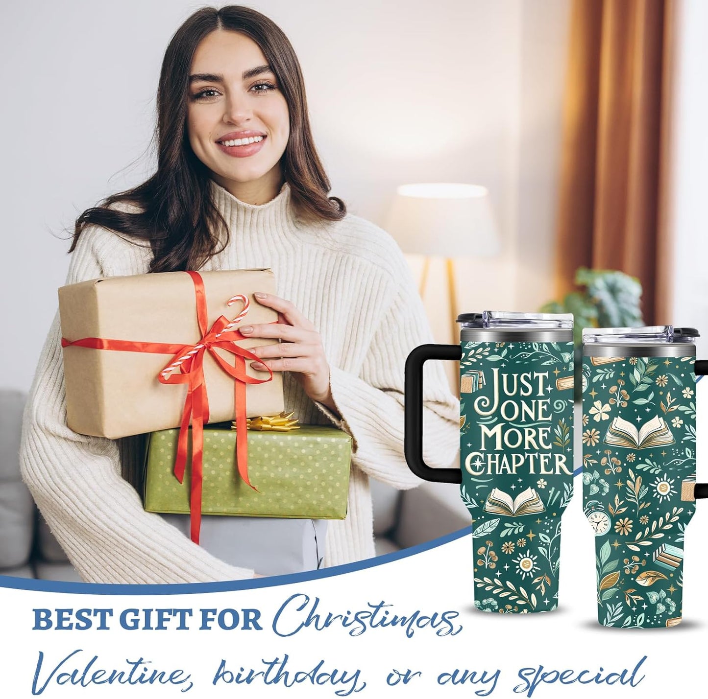 Reading Tumbler For Women, 30 Oz Reading Stainless Steel Vacuum Tumbler, Birthday Christmas Graduation Gifts For Women Mom Sister Best Friends, Green Travel Coffee Insulated Cup